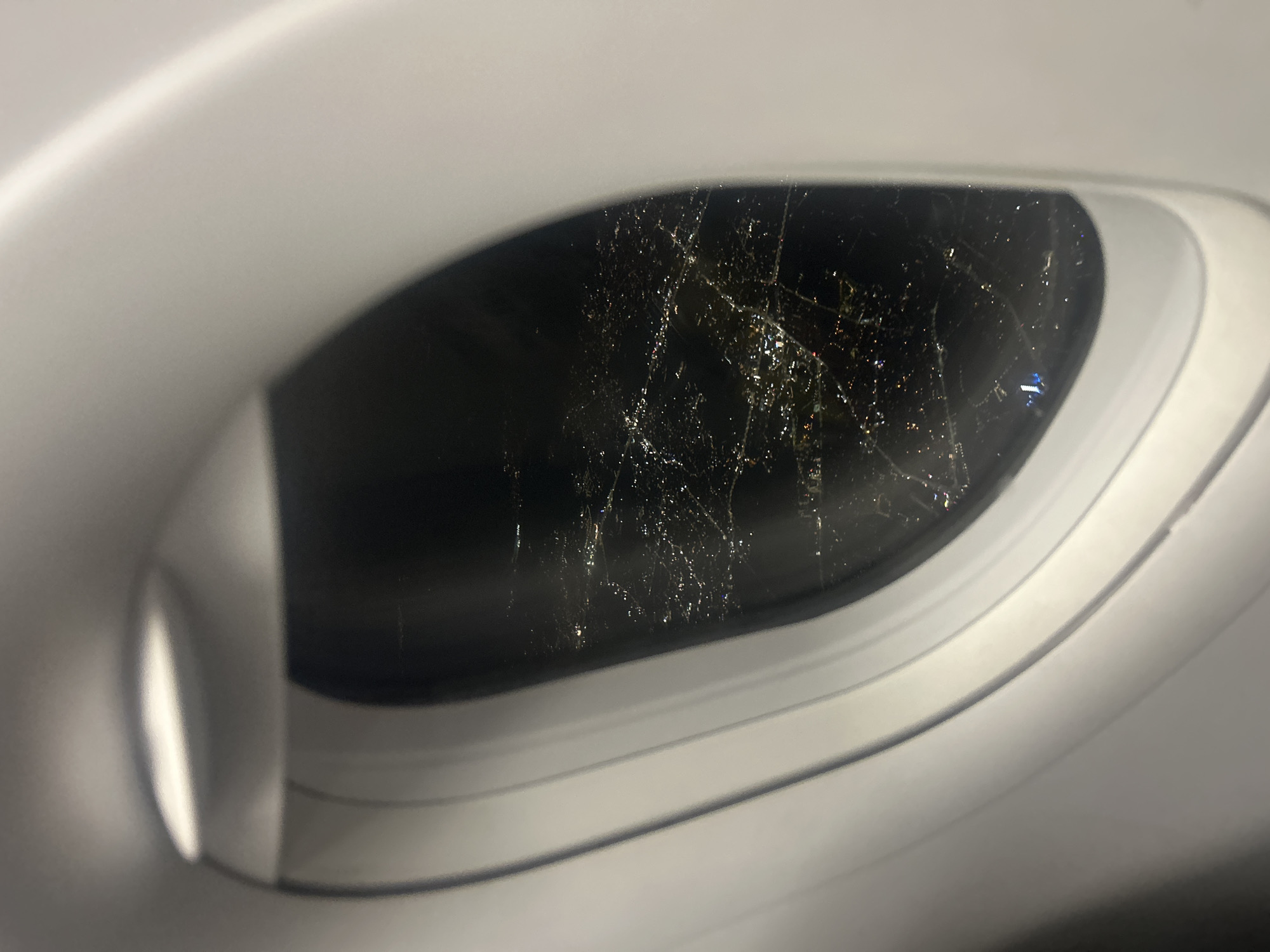 Nighttime aerial view of Sofia captured from airplane window