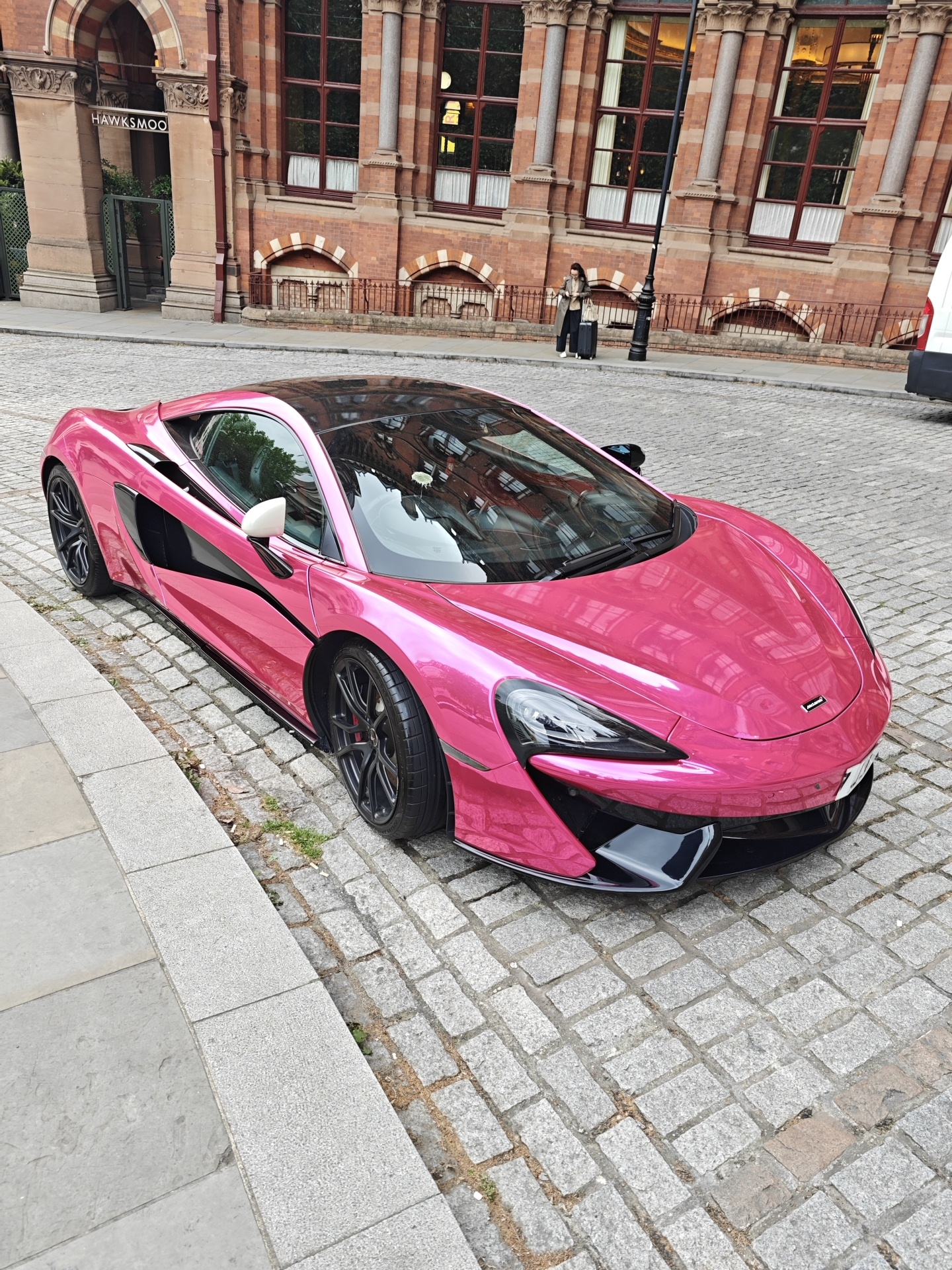 Pink McLaren spotted on London cobblestone street