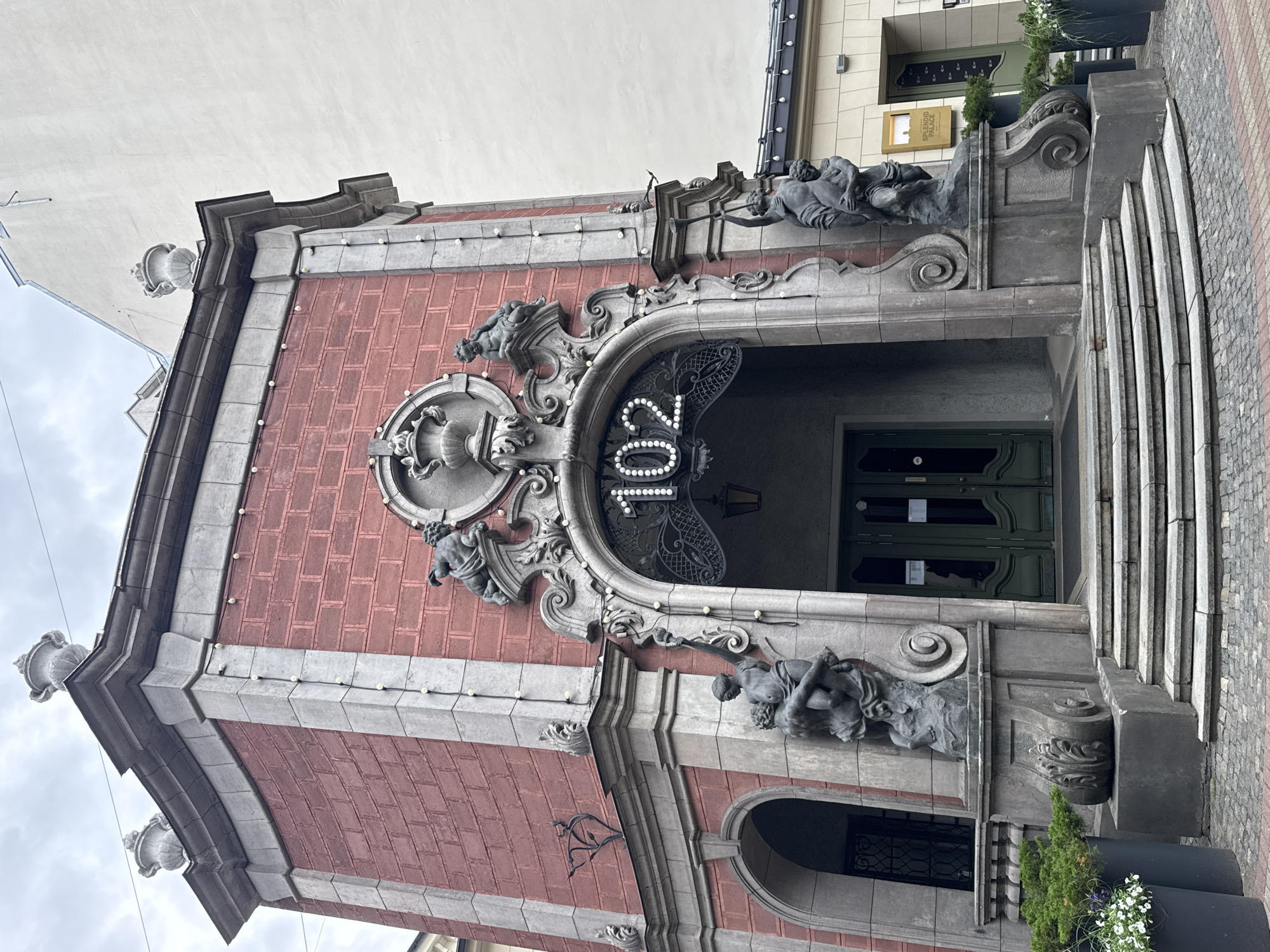 Historic brick building and garden café on Elizabetes iela, Riga
