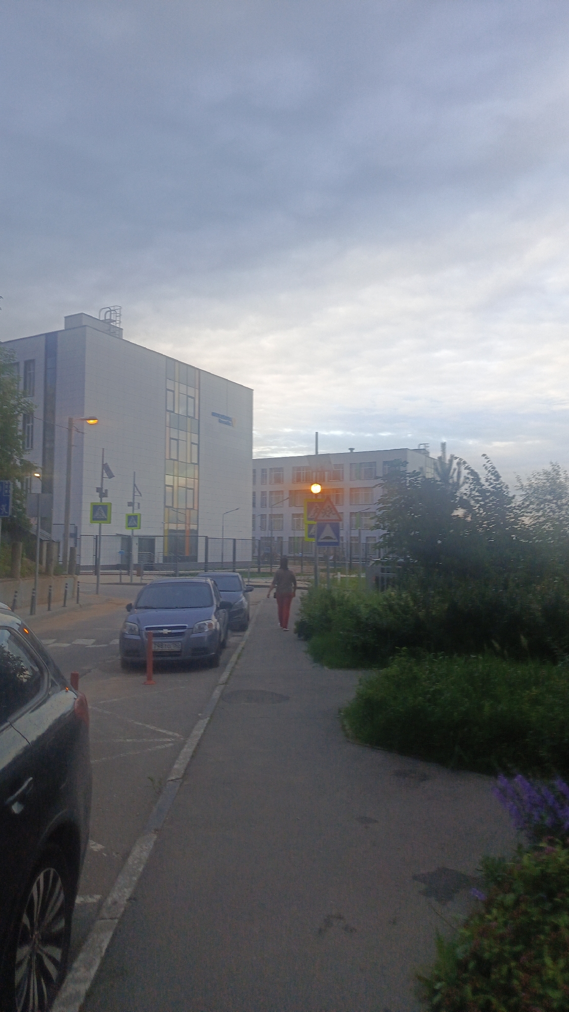 Zvenigorod streets and construction site at dusk