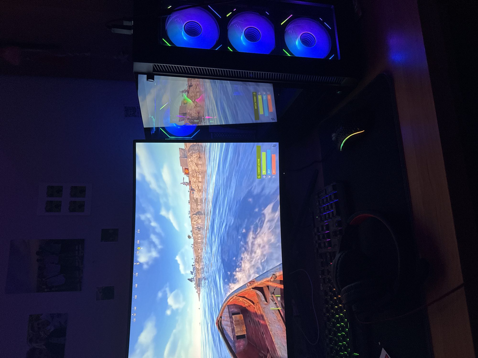 Late-night gaming session in a purple LED-lit Parchim room