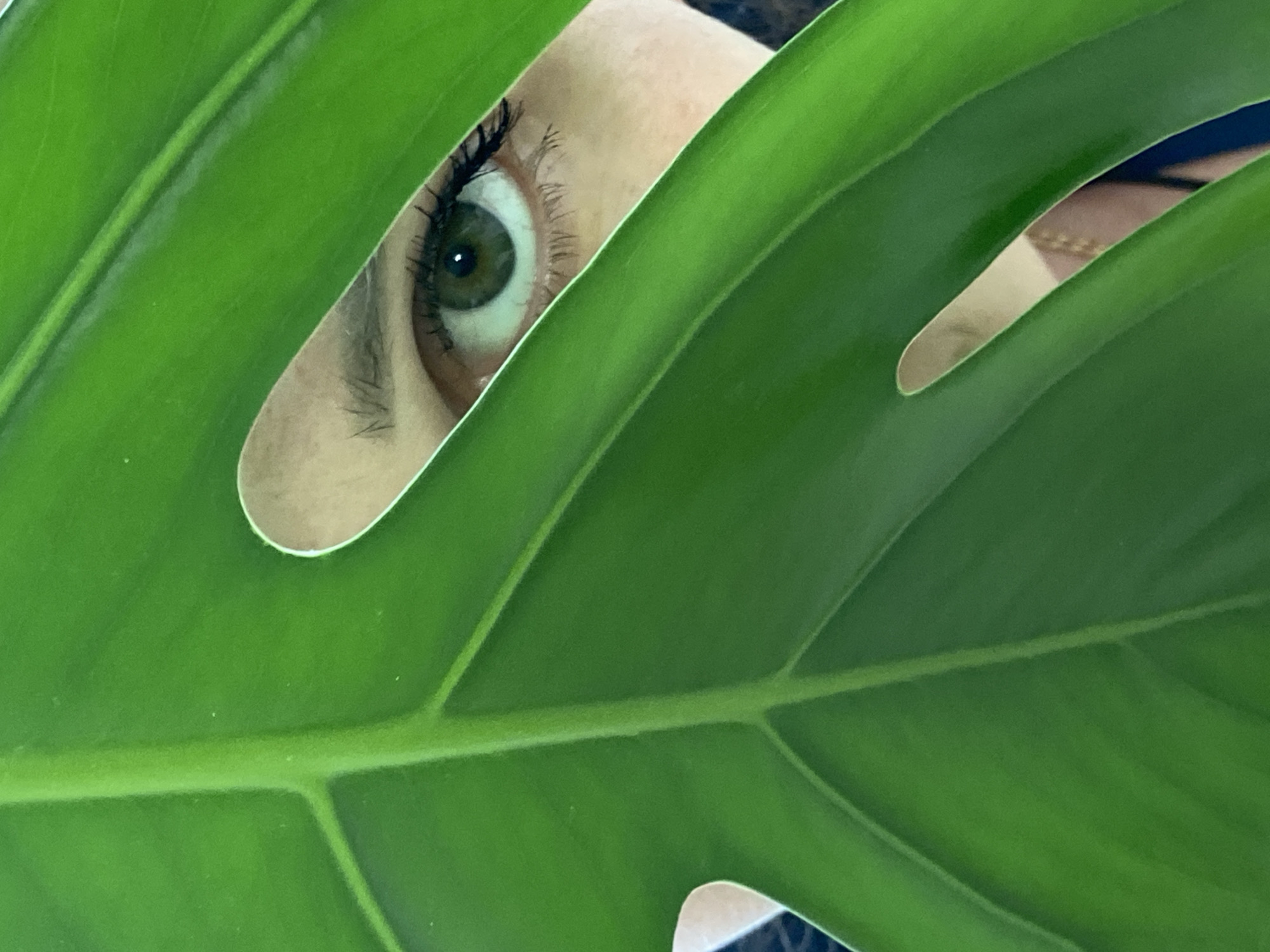 Person photographed with houseplants in Russian building