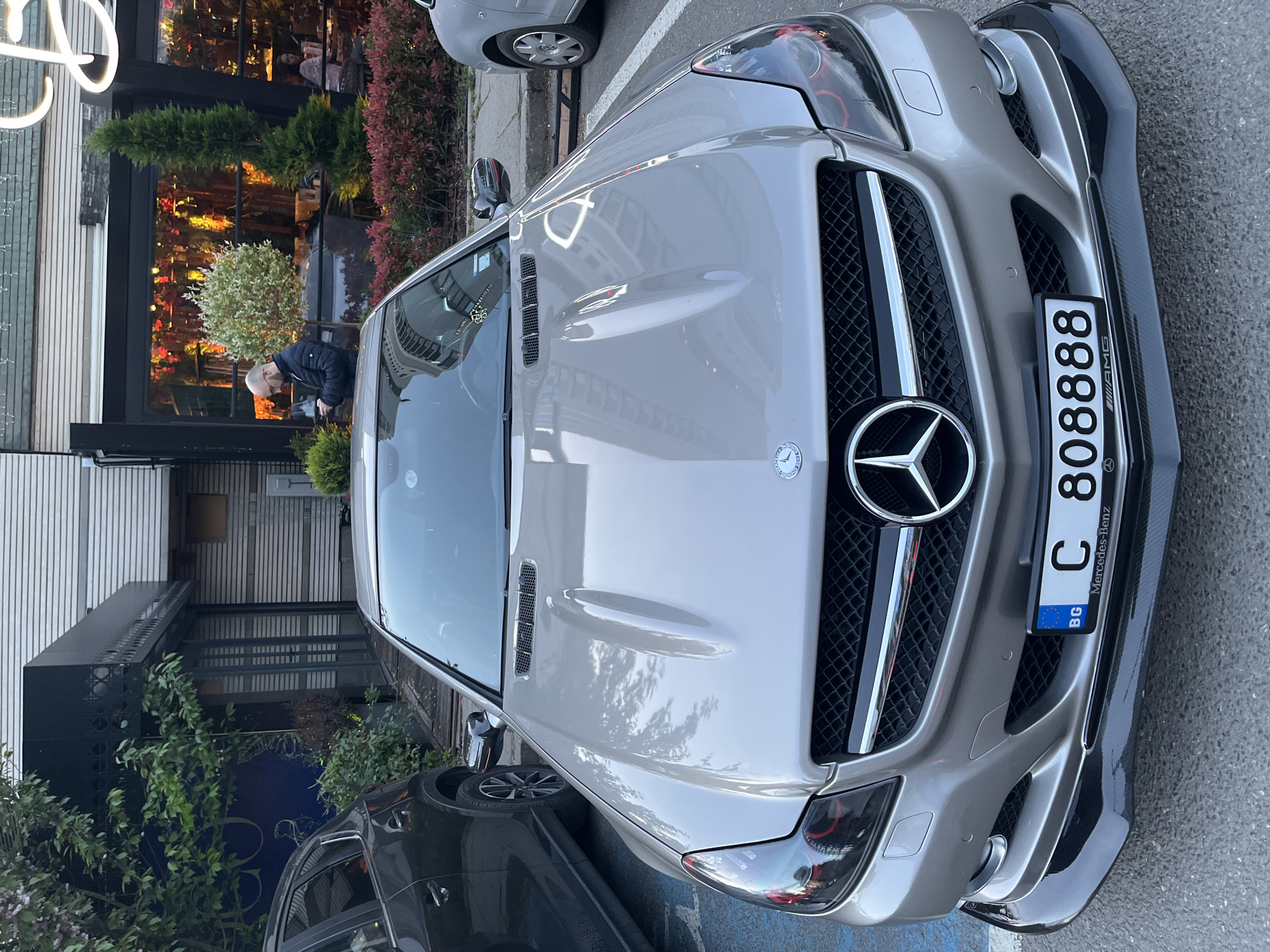 Silver Mercedes-Benz SL spotted parked outside Sofia restaurant