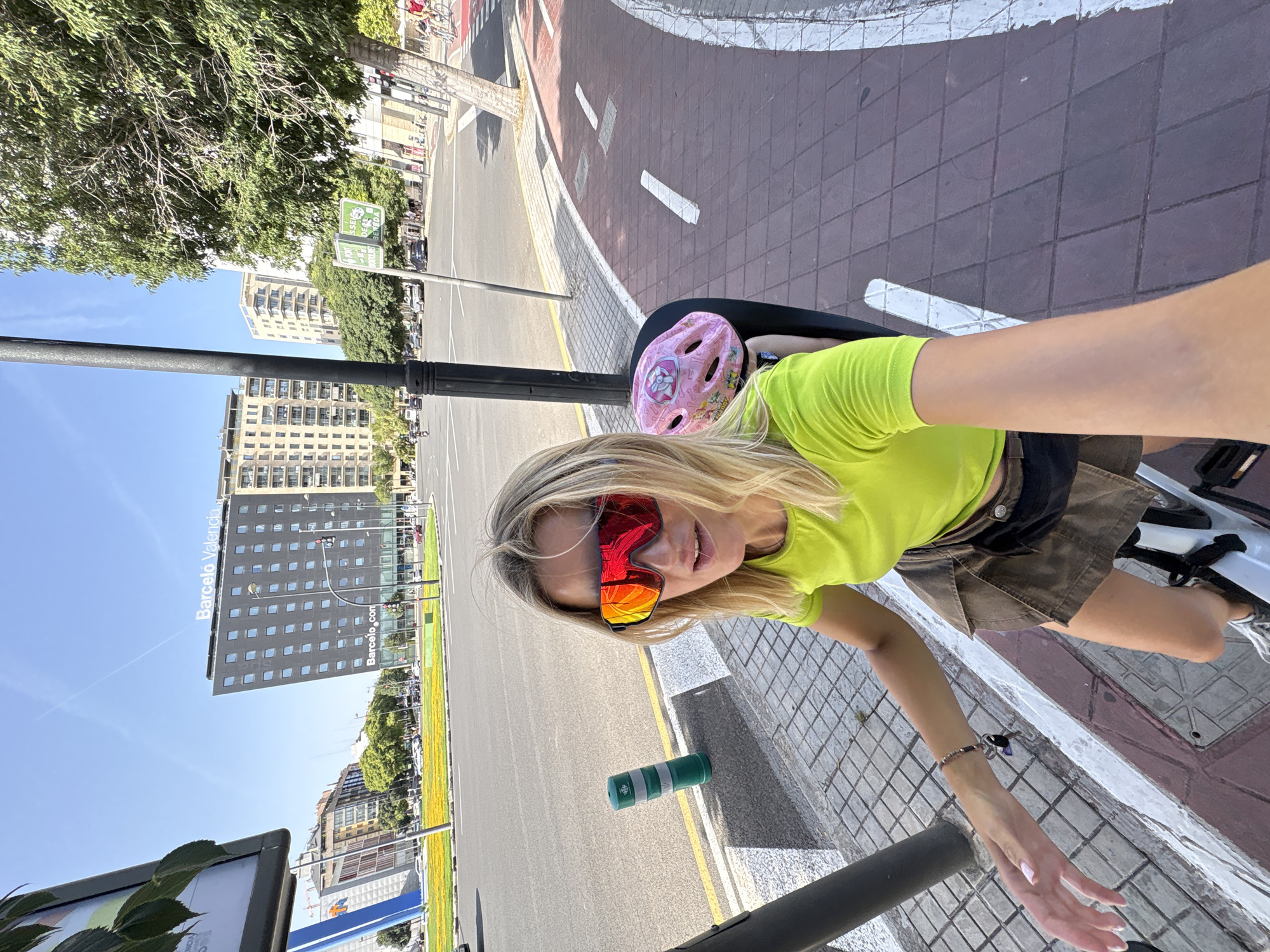 Cyclists pause for a selfie moment in Valencia