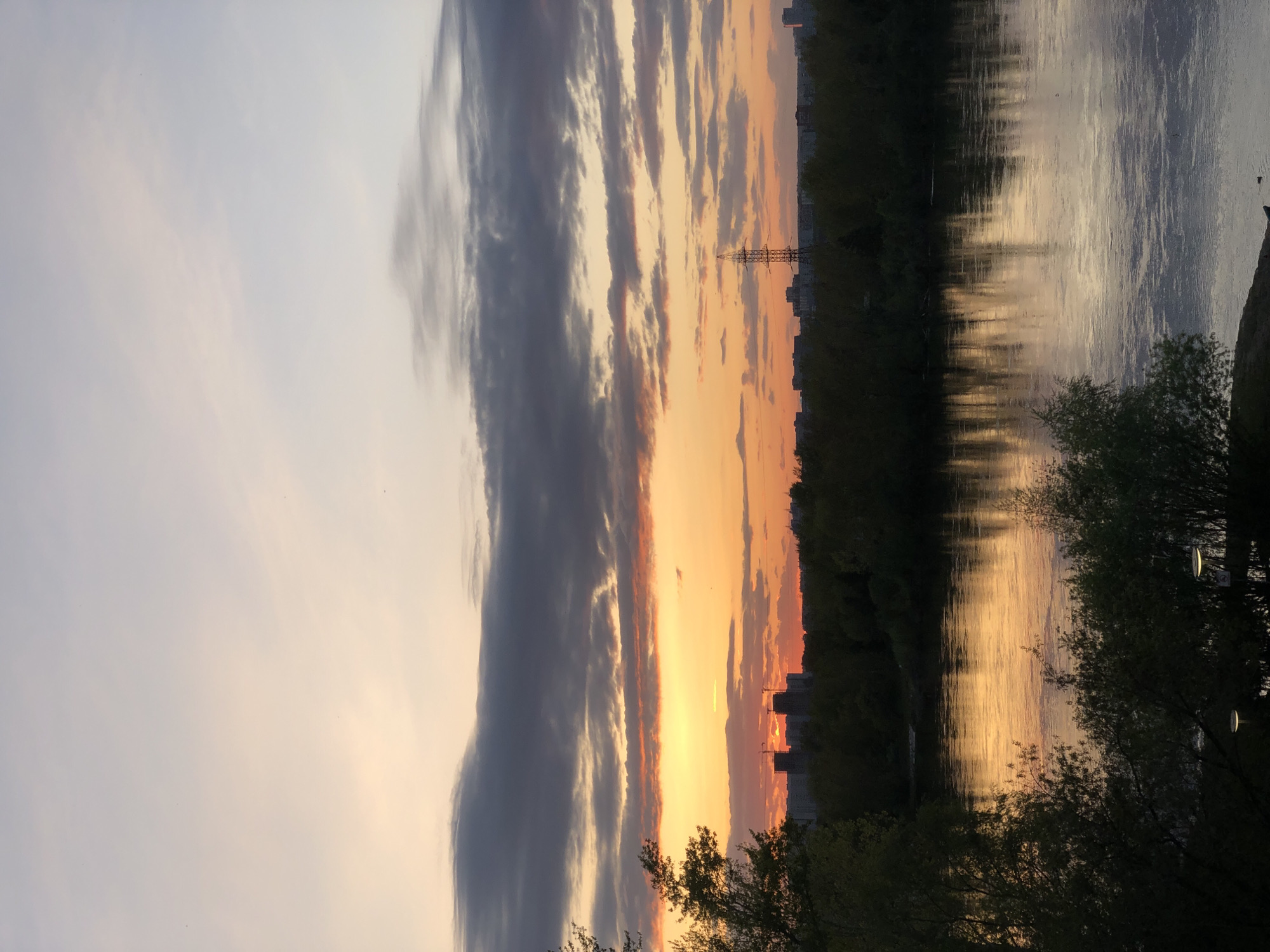 Sunset observed over Yenisey River in Krasnoyarsk, Russia