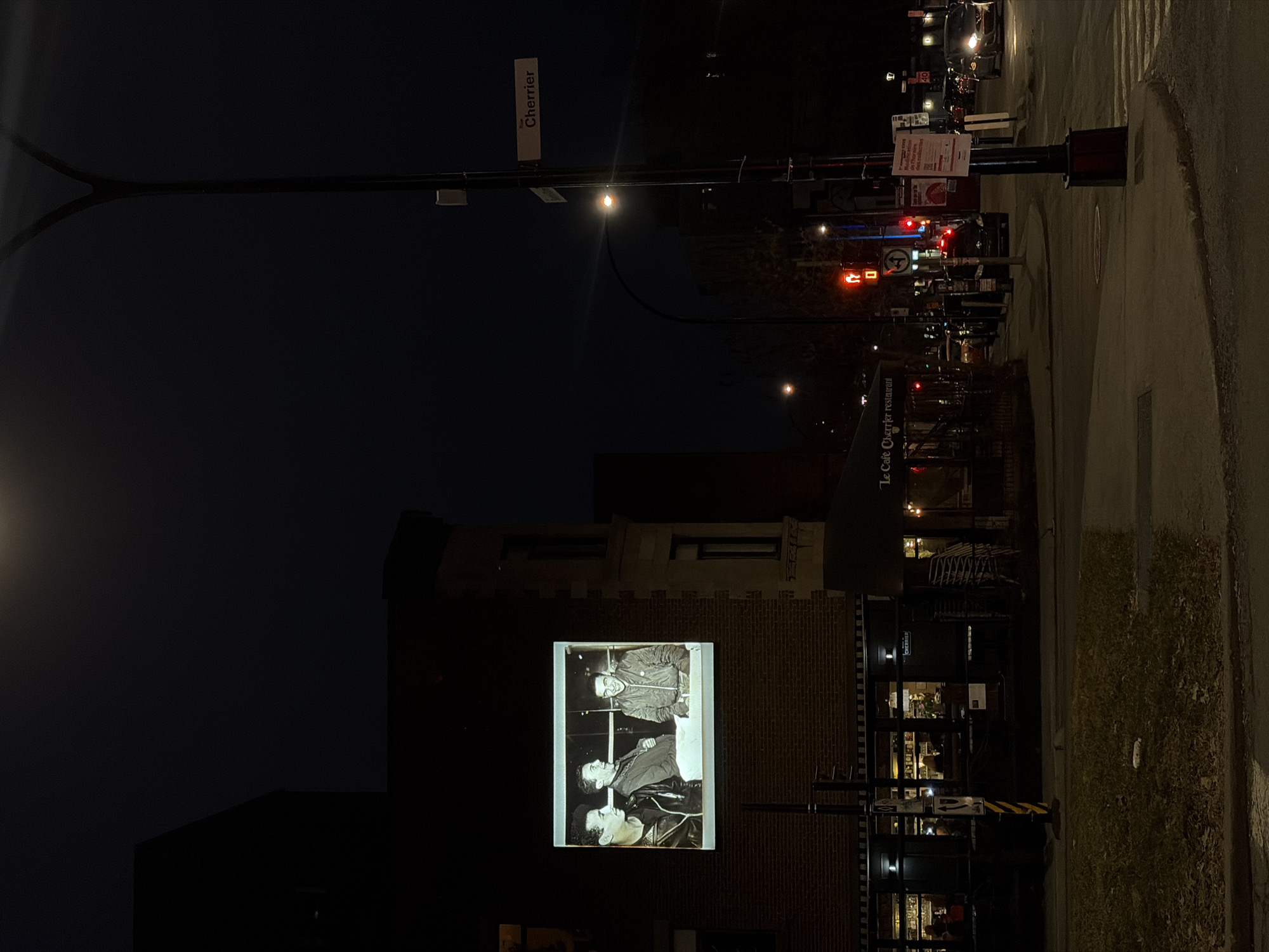 Nighttime urban scenes captured on Cherrier Street, Montreal