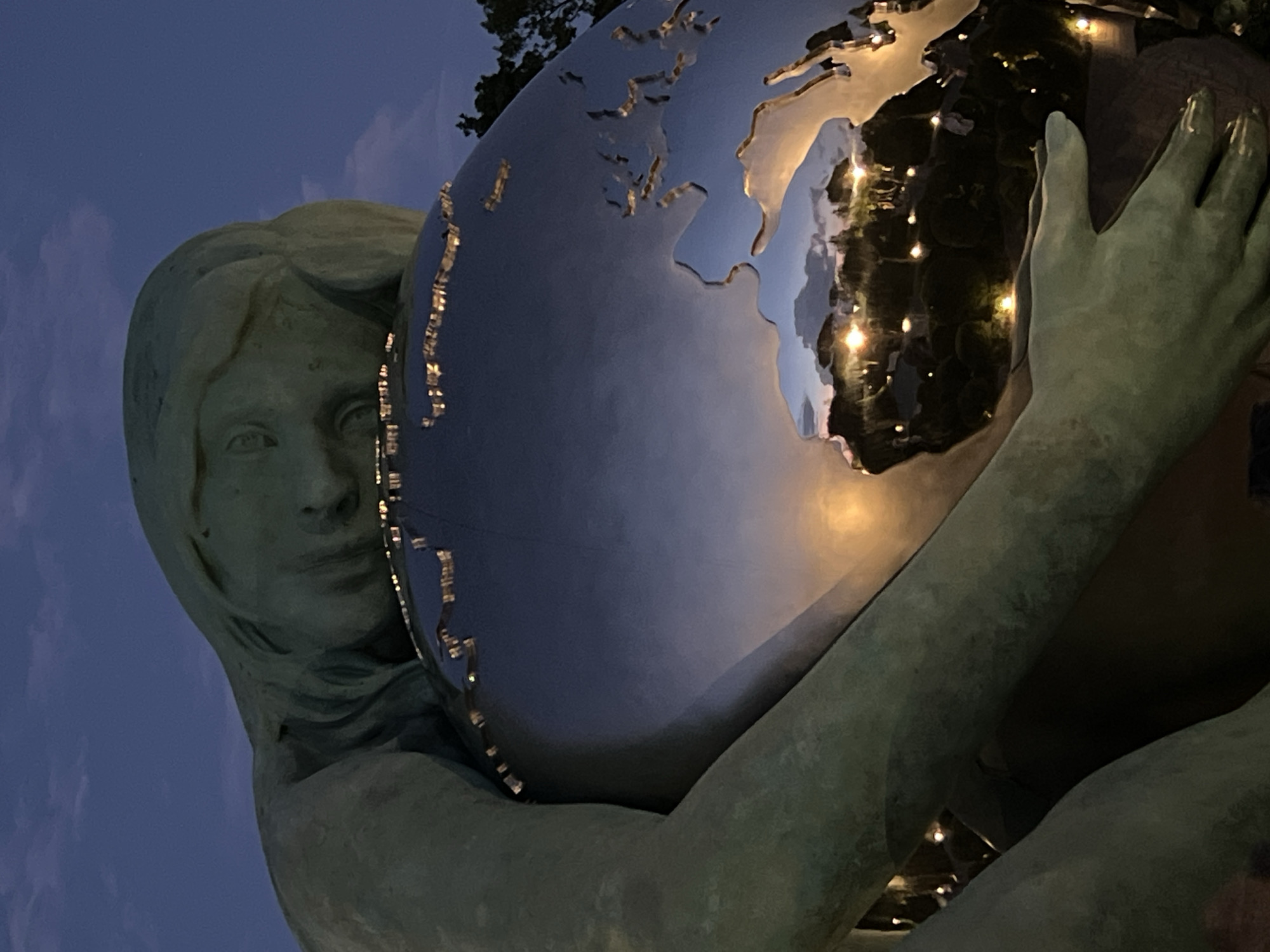 Evening stroll around Tsereteli's globe sculpture in Krasnodar