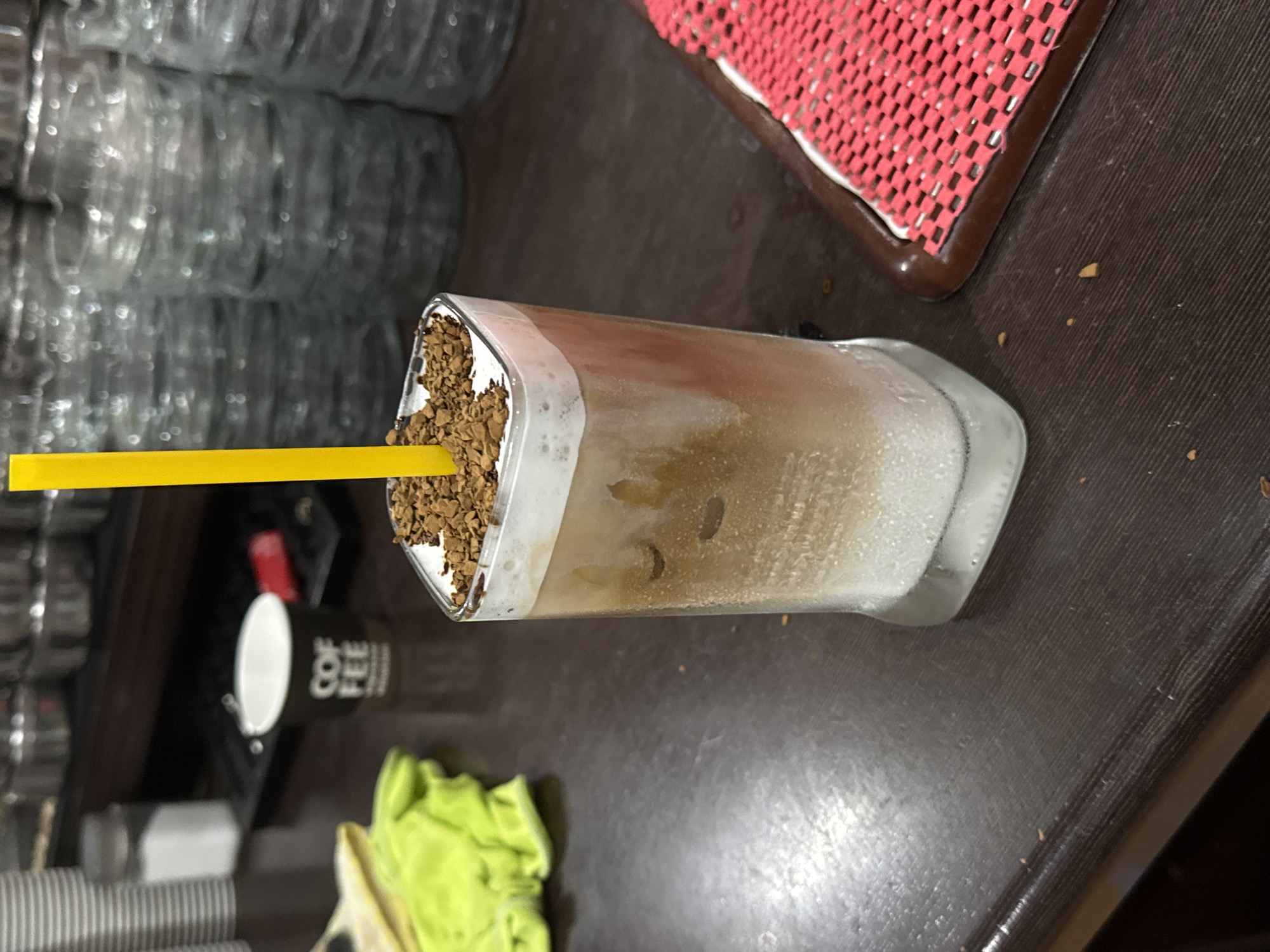 Iced coffee and a hashtag graphic from Sredets