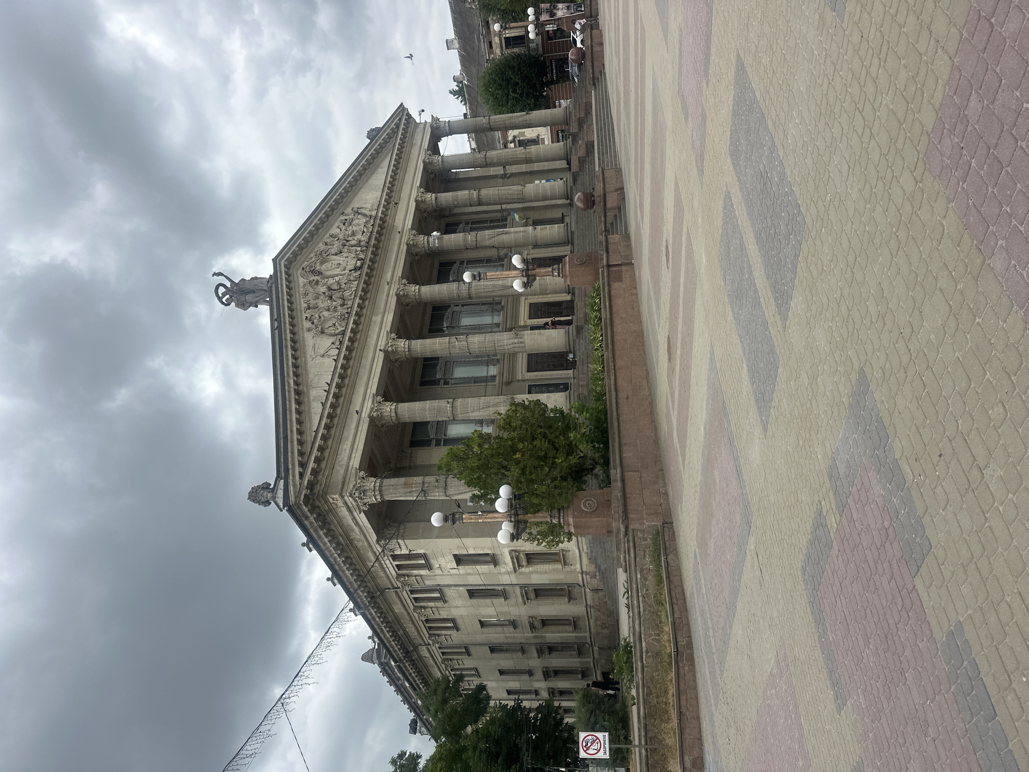 Central Ternopil's civic streets and landmarks on a cloudy afternoon