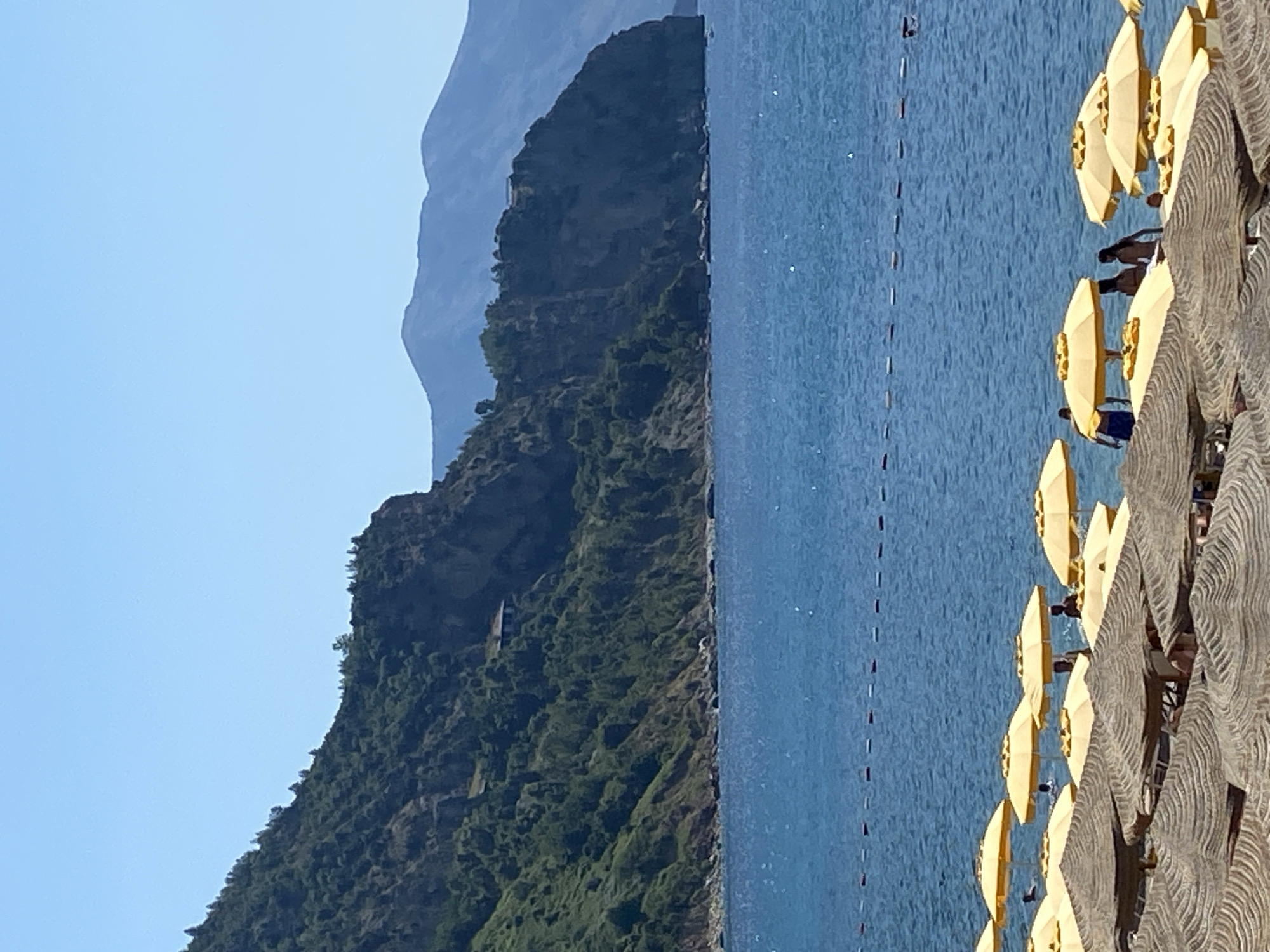 Beach umbrellas and seaside dining on the Montenegrin coast