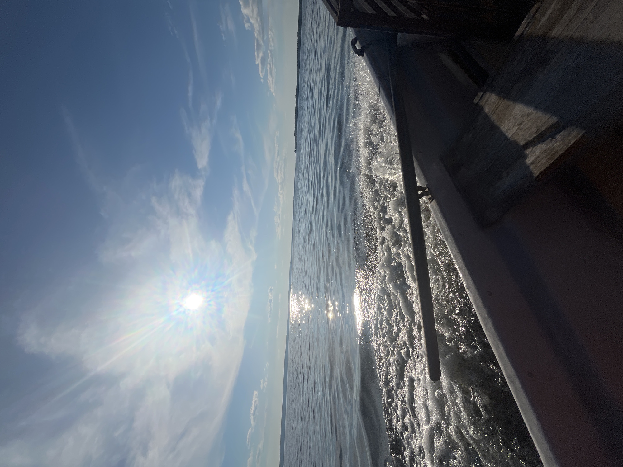 Afternoon boat ride across open water near Siukterka, Russia