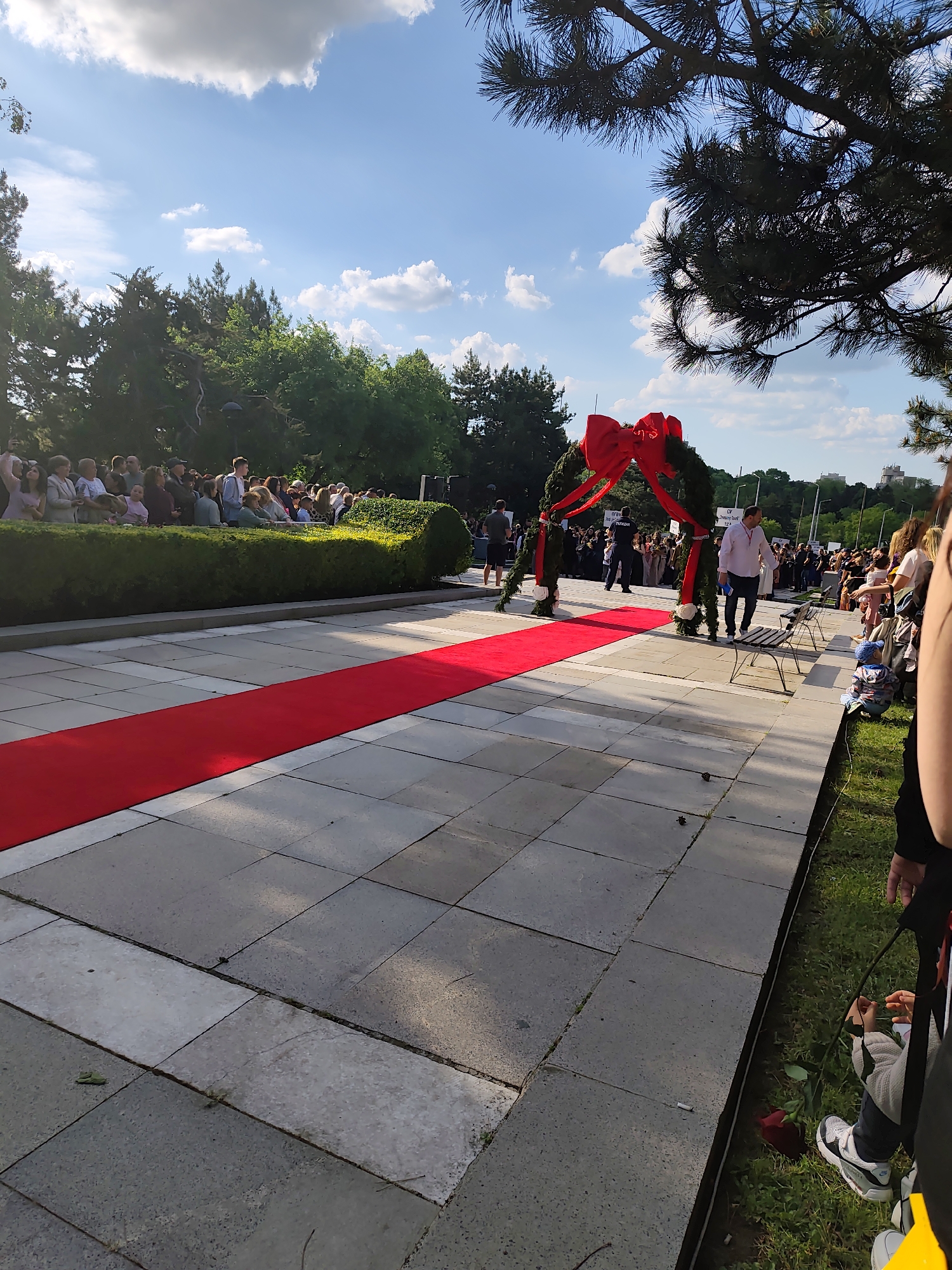Graduation ceremony held in Dobrich park with decorated archway