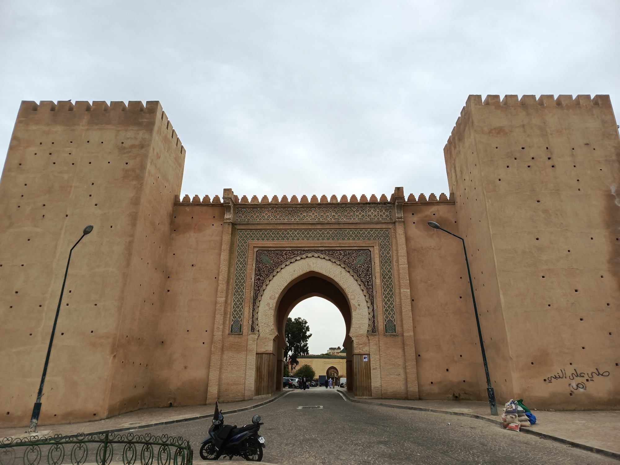 Historic Bab Mansour gate documented in Meknes, Morocco