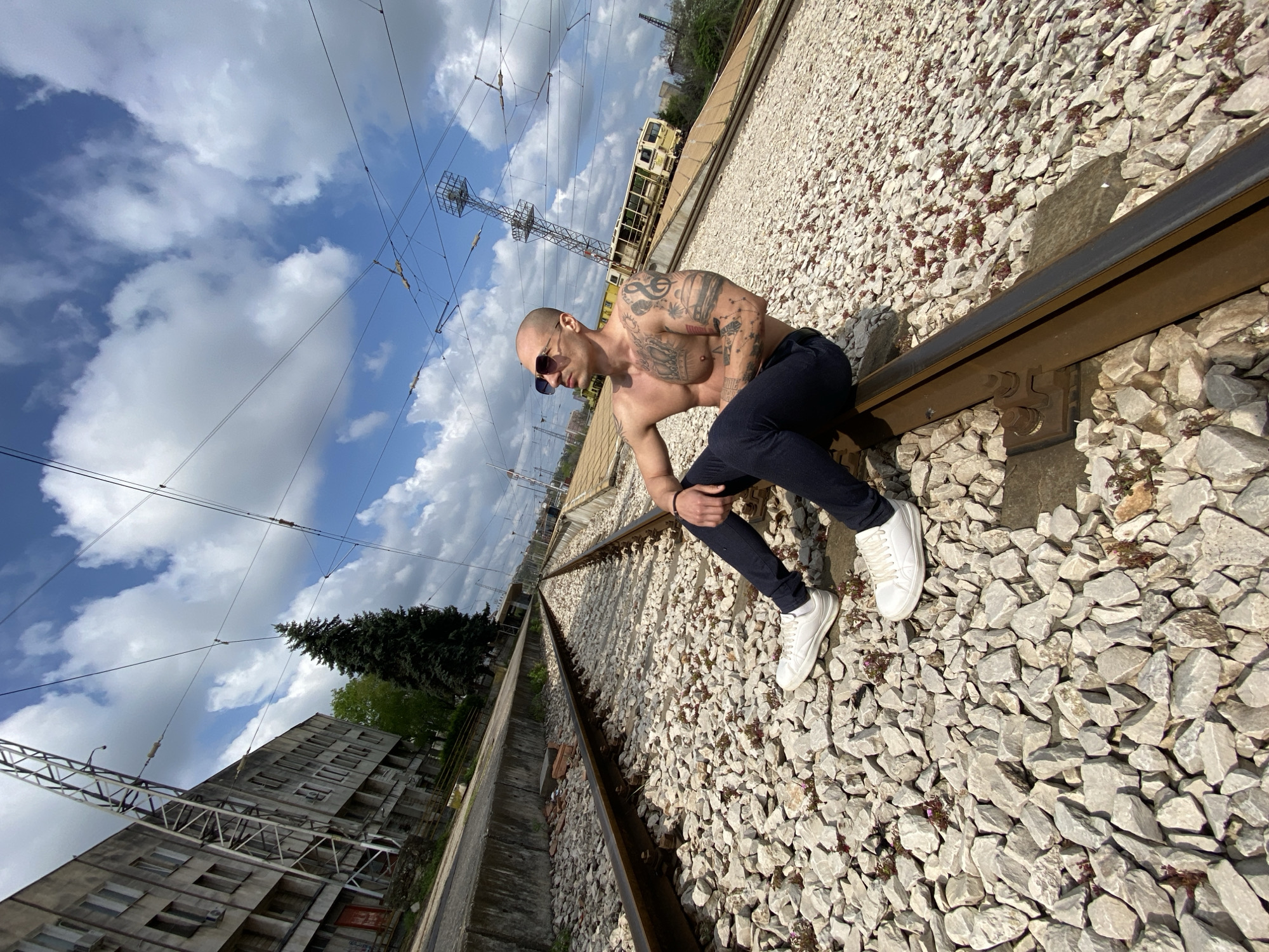 Two people photographed on railway tracks in Pleven, Bulgaria