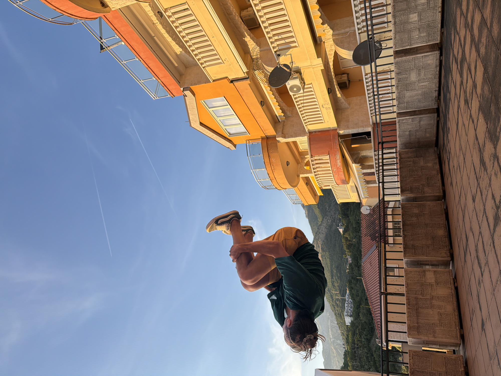 Man performs aerial stunts in hazy Pržno, Montenegro