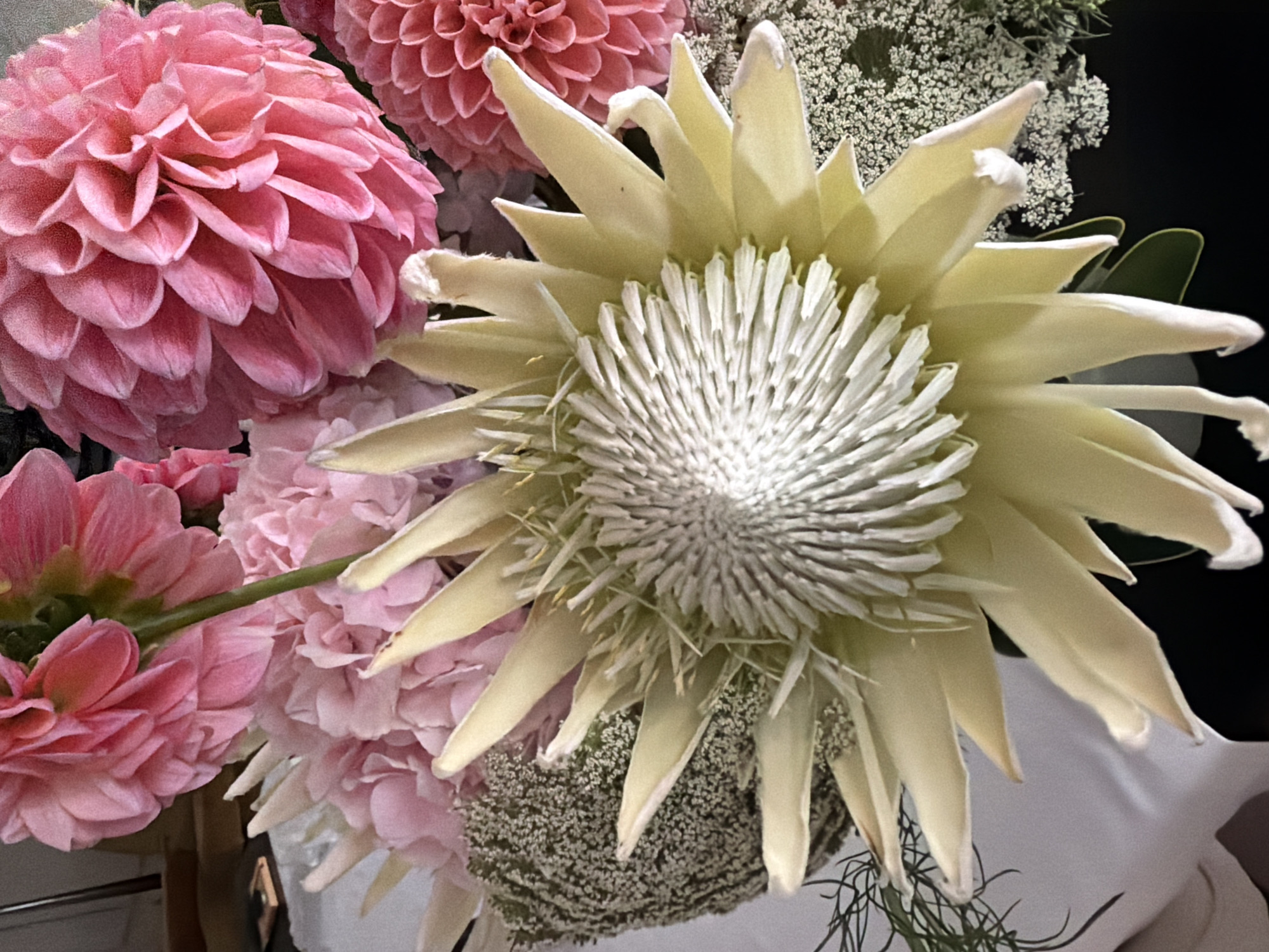 Close-up floral arrangements across five quick shots