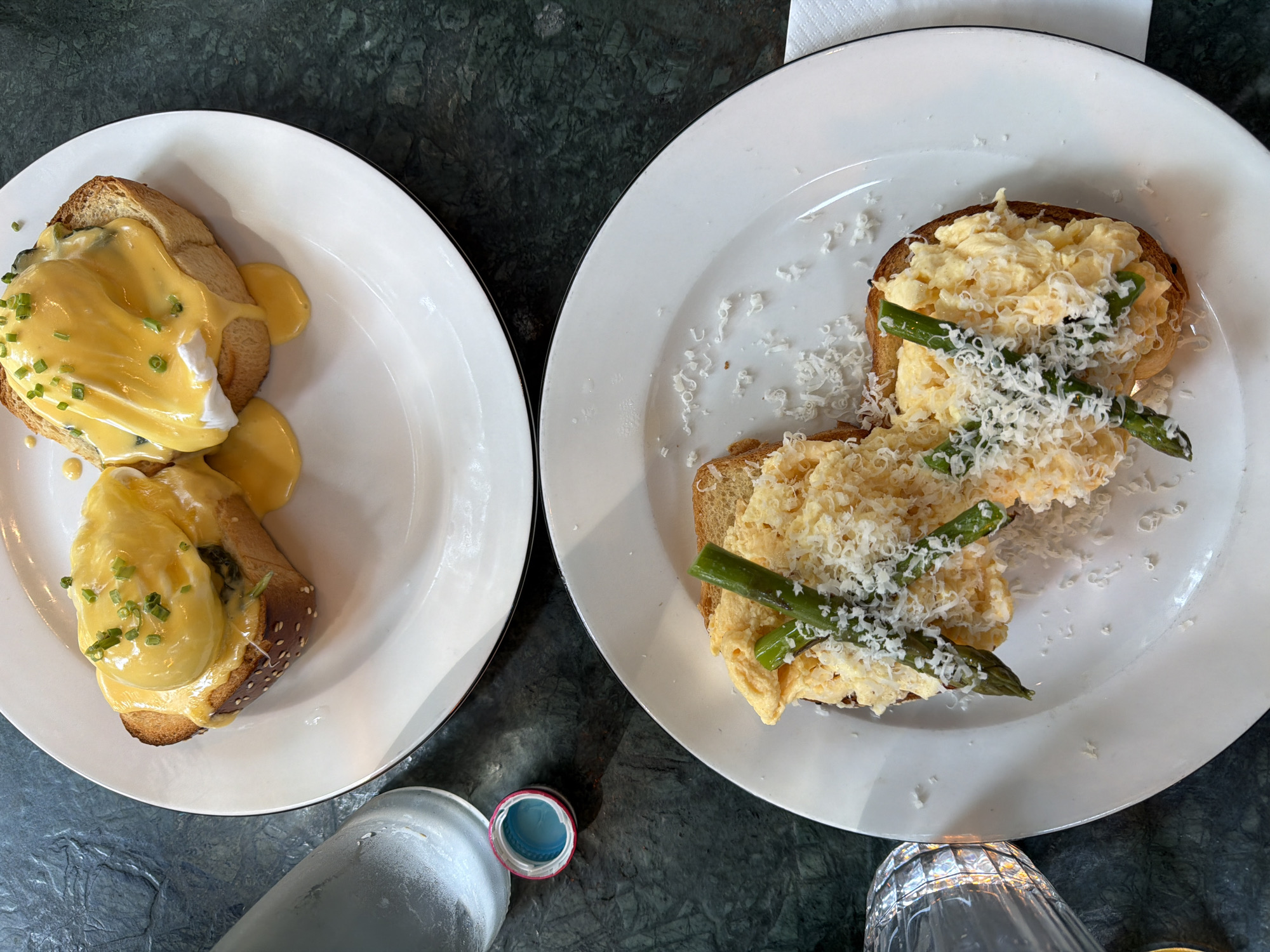 Brunch meal documented in Tel Aviv Friday morning