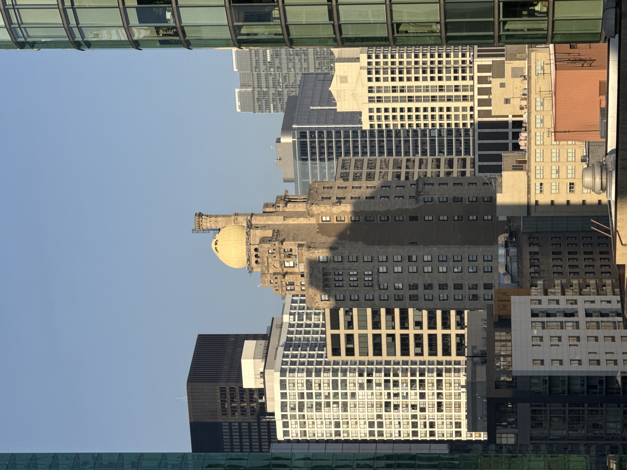 Chicago skyline from above and below, clear summer day