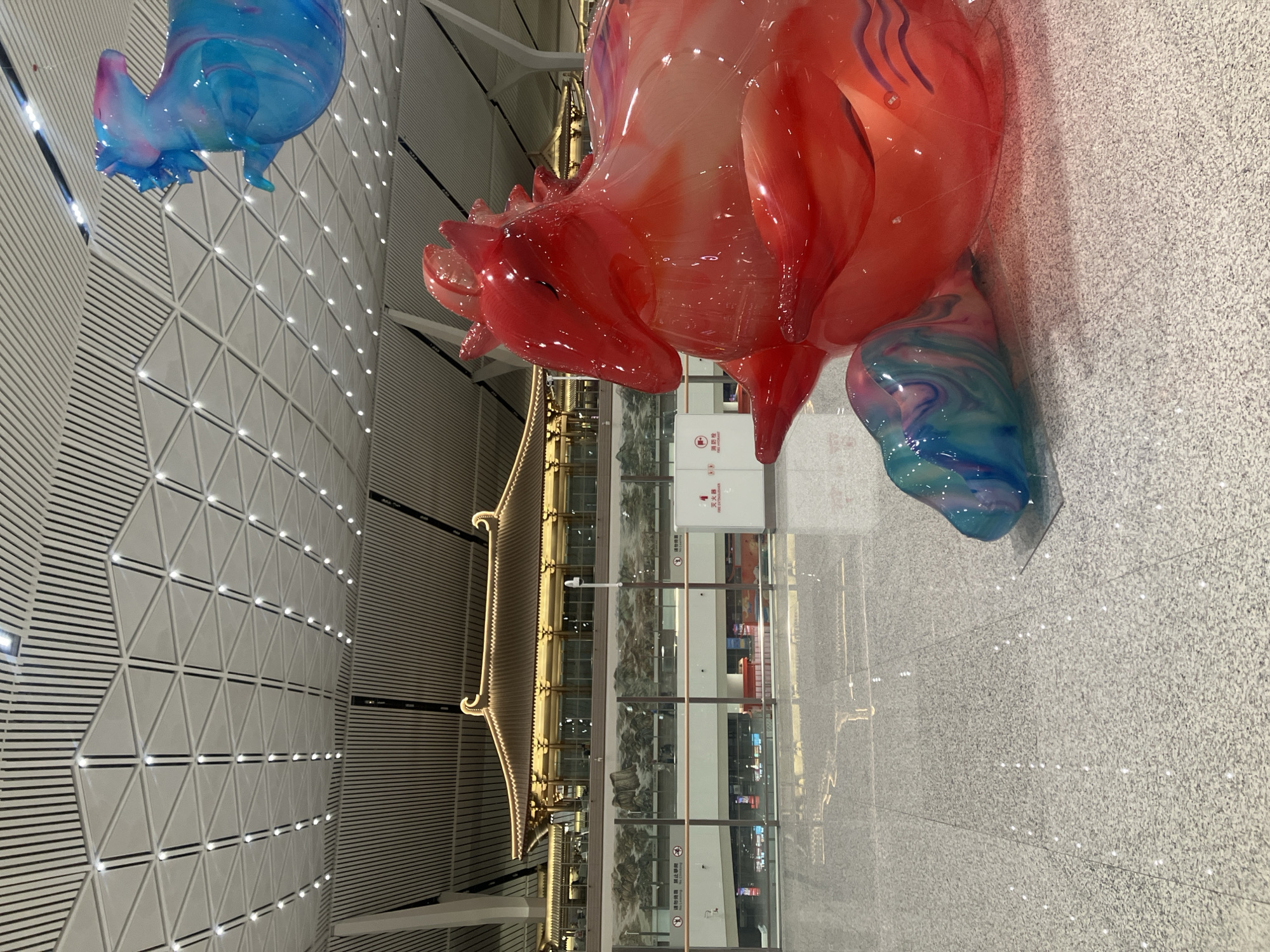Abstract animal sculptures spotted in Weicheng District airport terminal