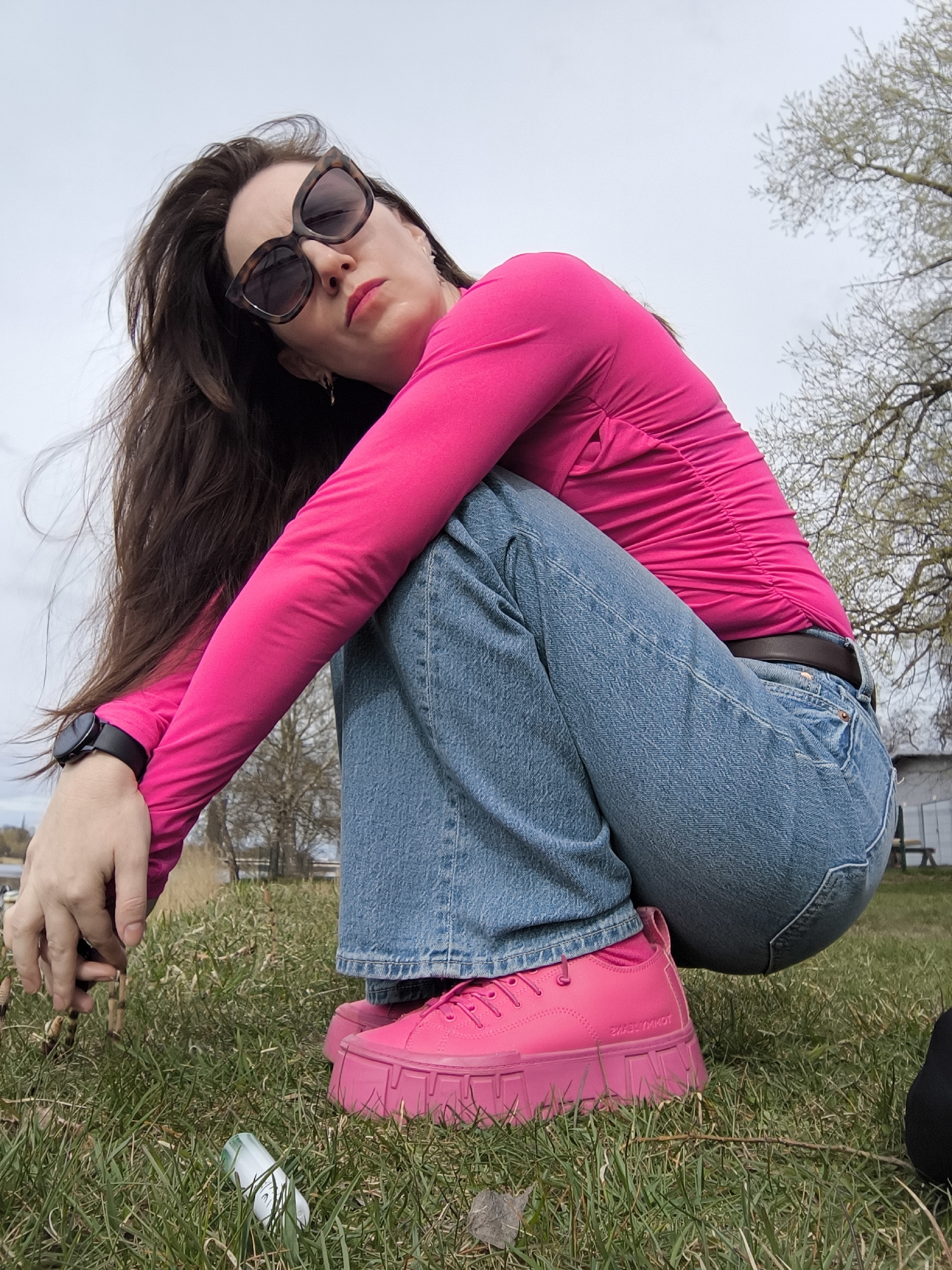 Woman in pink outfit spotted outdoors in Riga