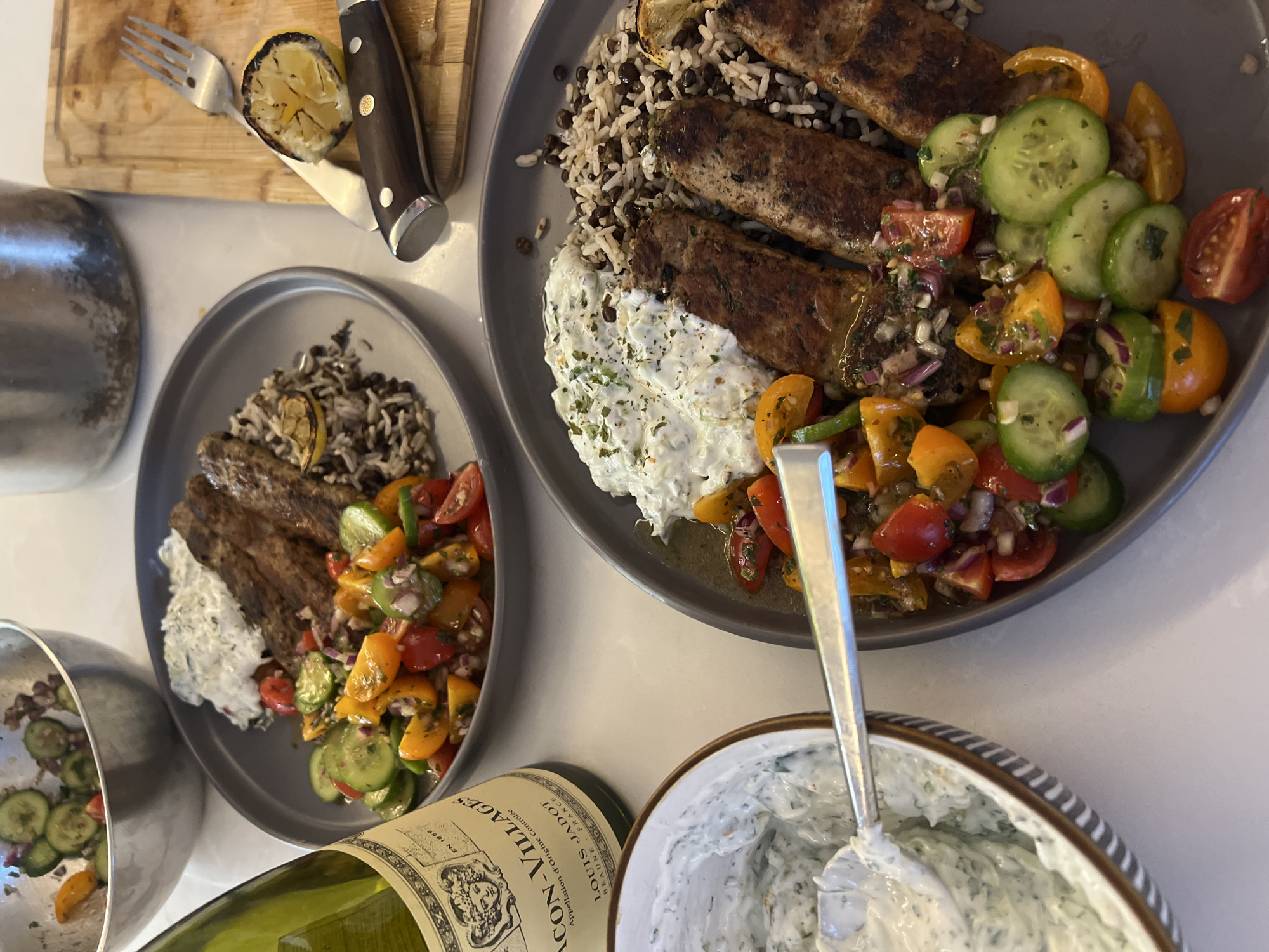 Mediterranean kebab dinner served at London home kitchen