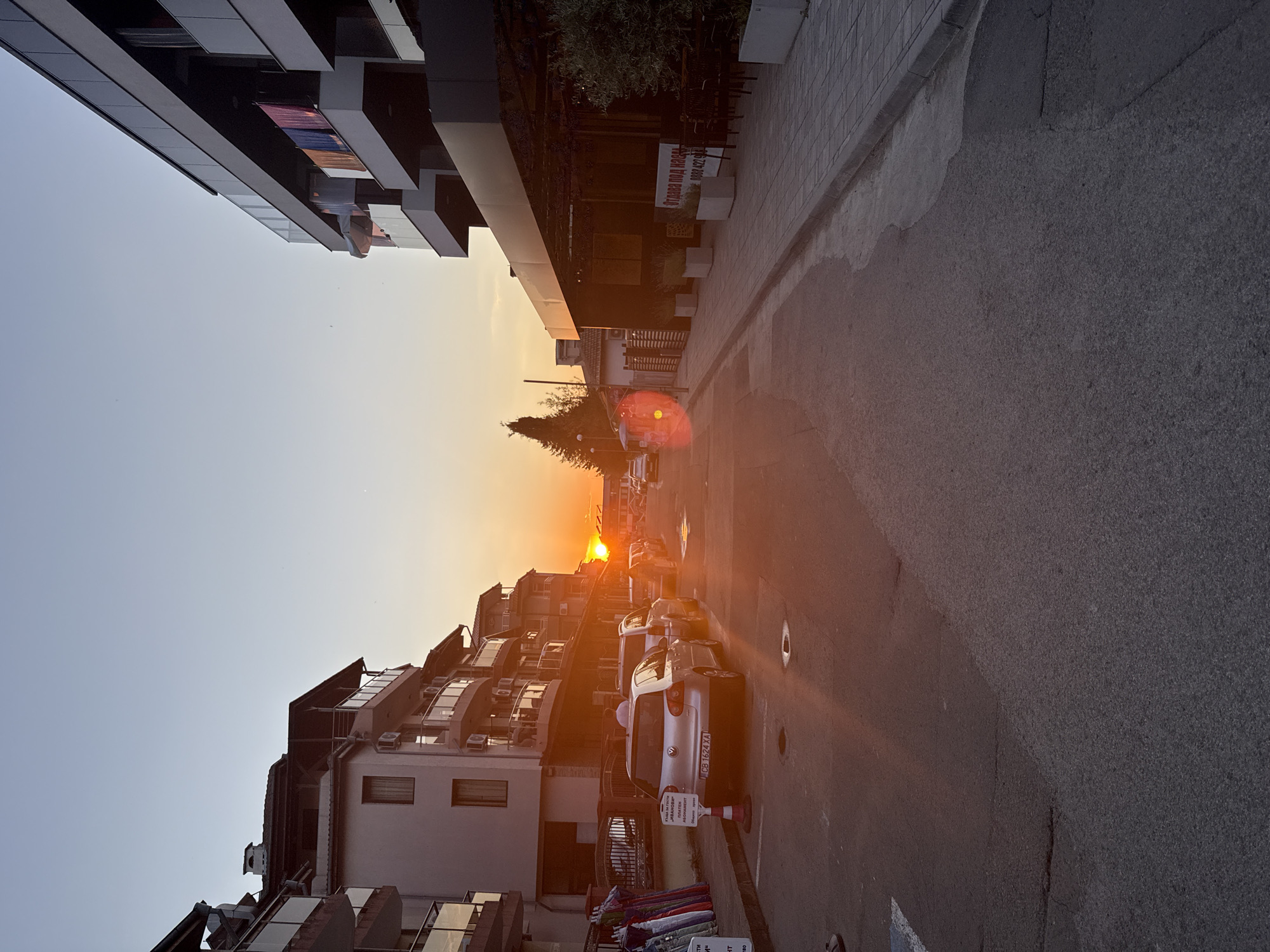 Golden hour on a Lozenets street, July 2026