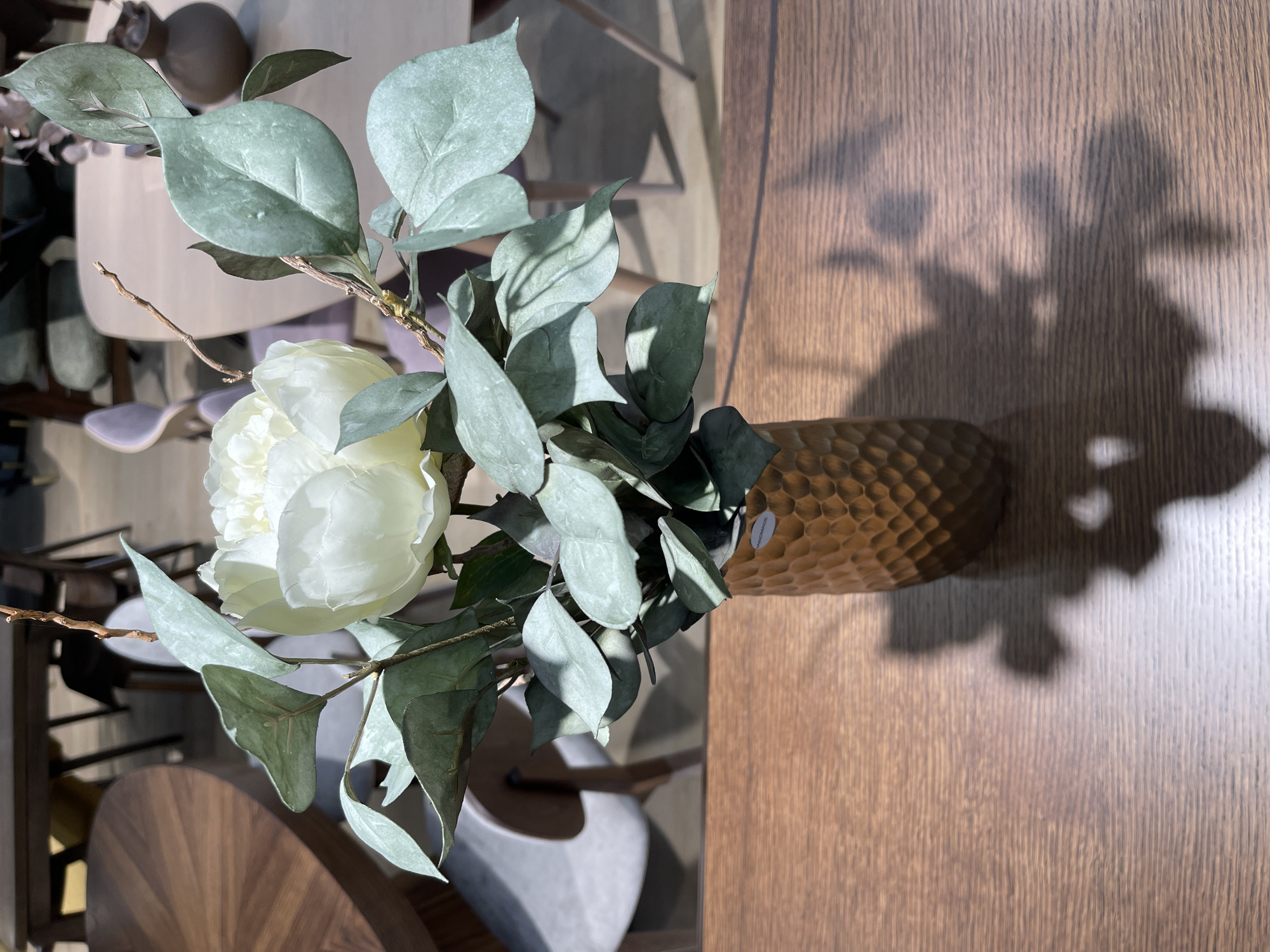 White peonies and ceramics in a Moscow still life