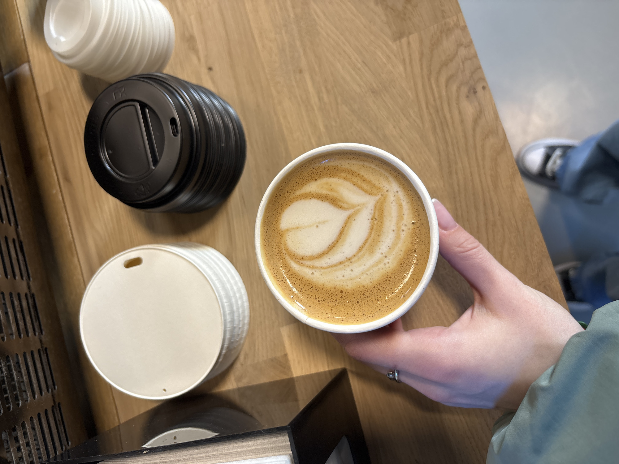 Morning coffee moment captured in Copenhagen cafe