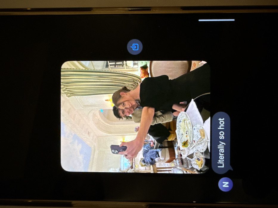 Couple shares restaurant selfie via messaging app in Paris