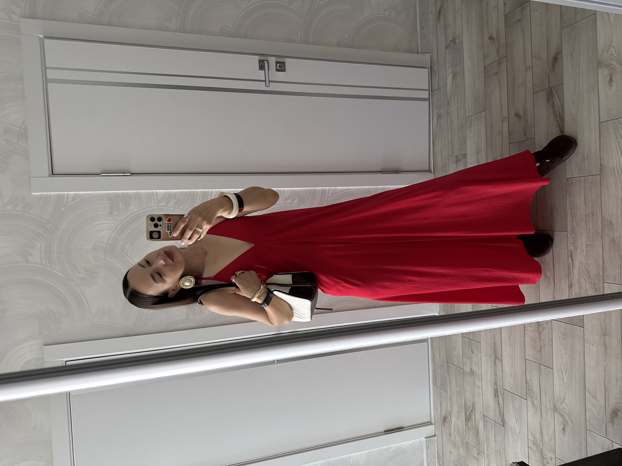 Red dress outfit check, multiple angles, Sochi
