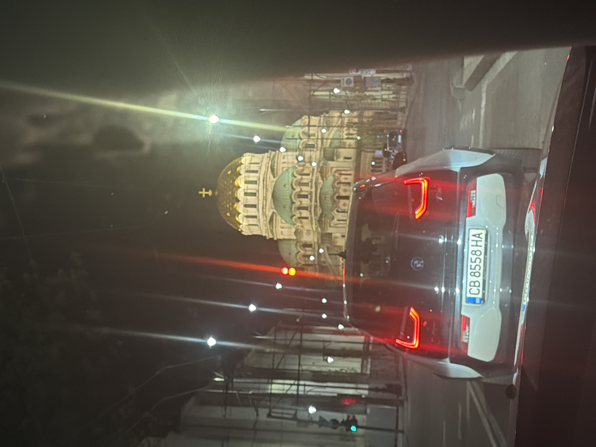 Nighttime scenes captured around Alexander Nevsky Cathedral in Sofia