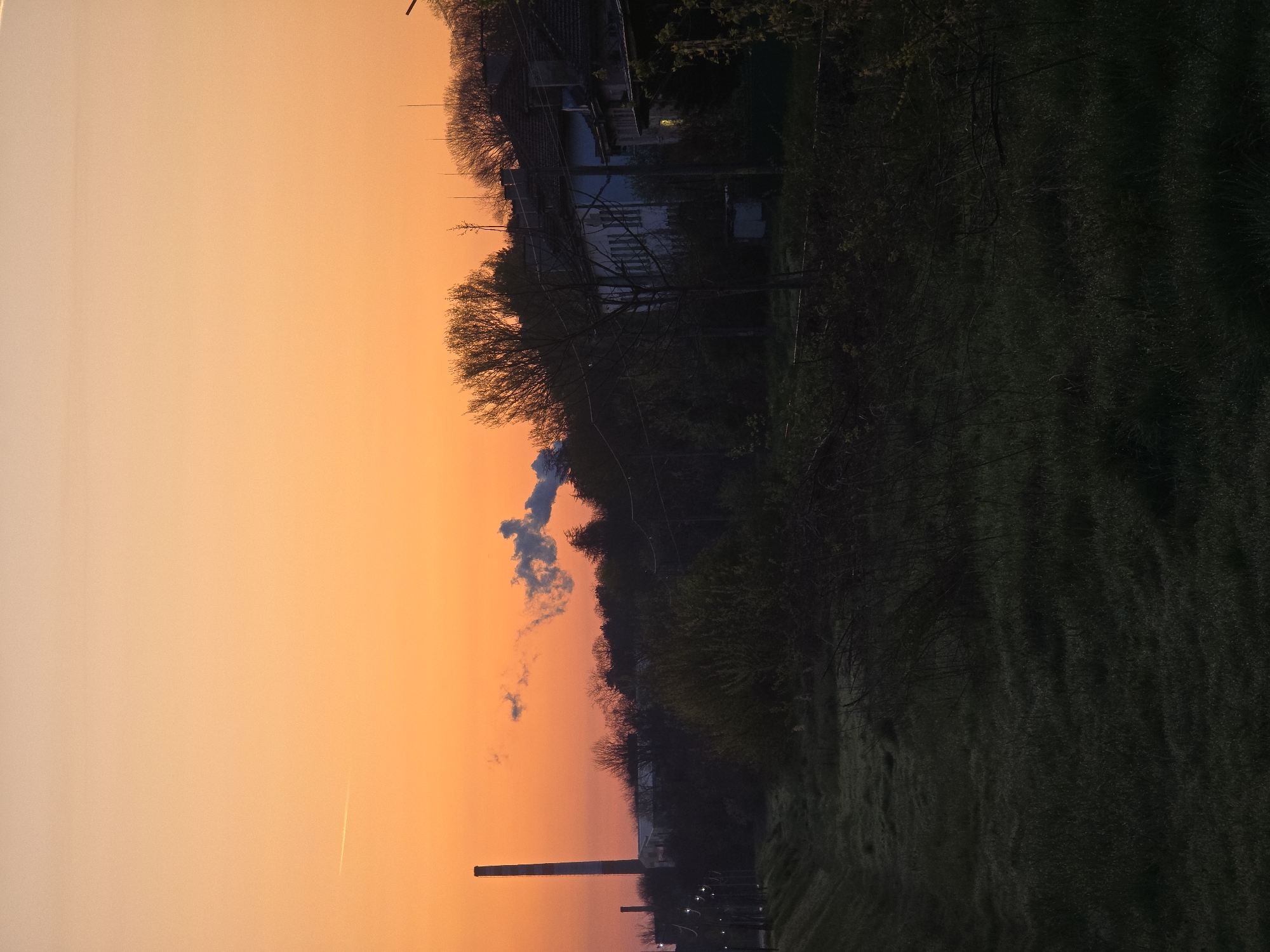 Sunset observed over Ruse, Bulgaria with orange sky