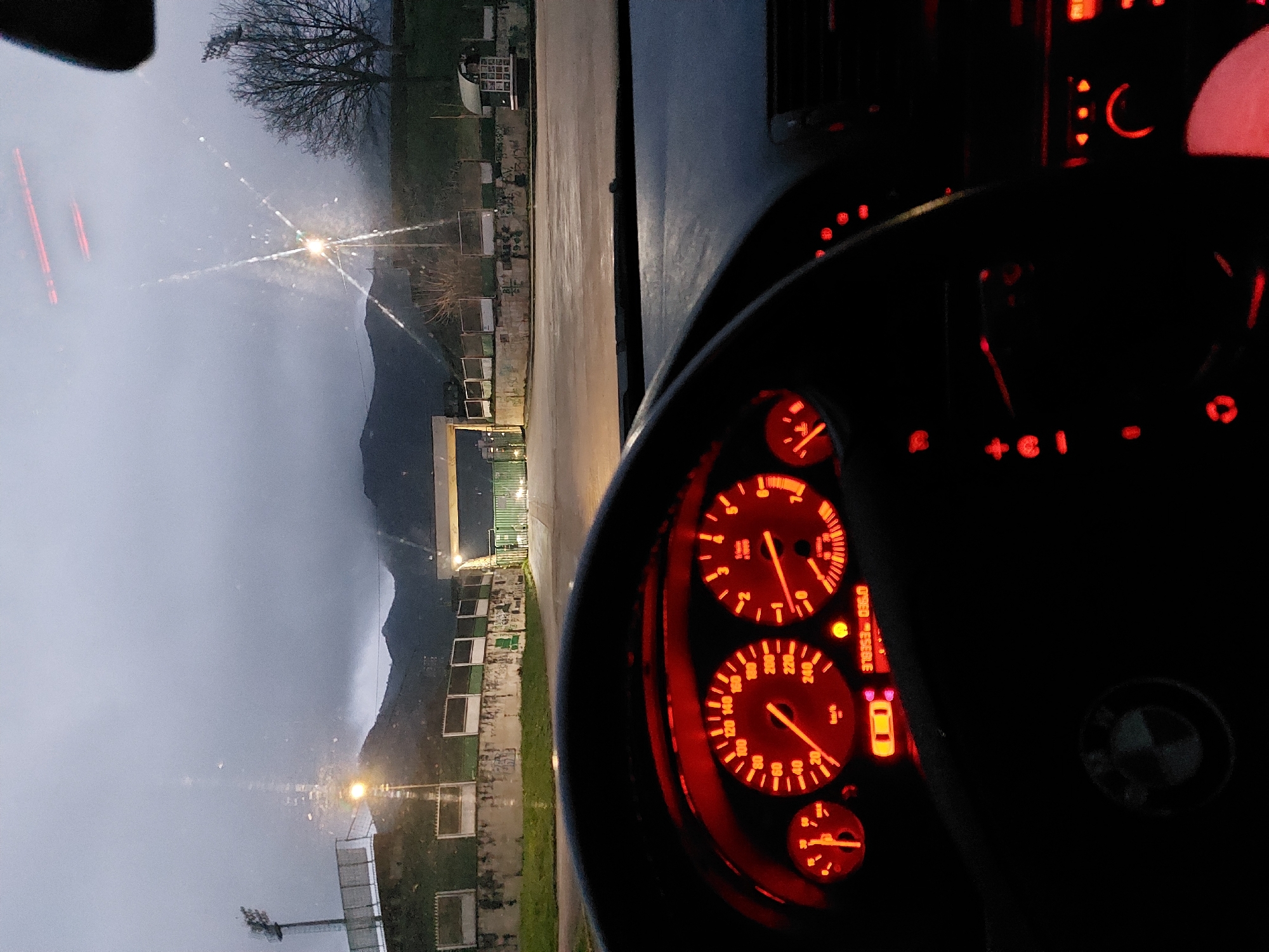 Nighttime drive captured through Vratsa, Bulgaria streets