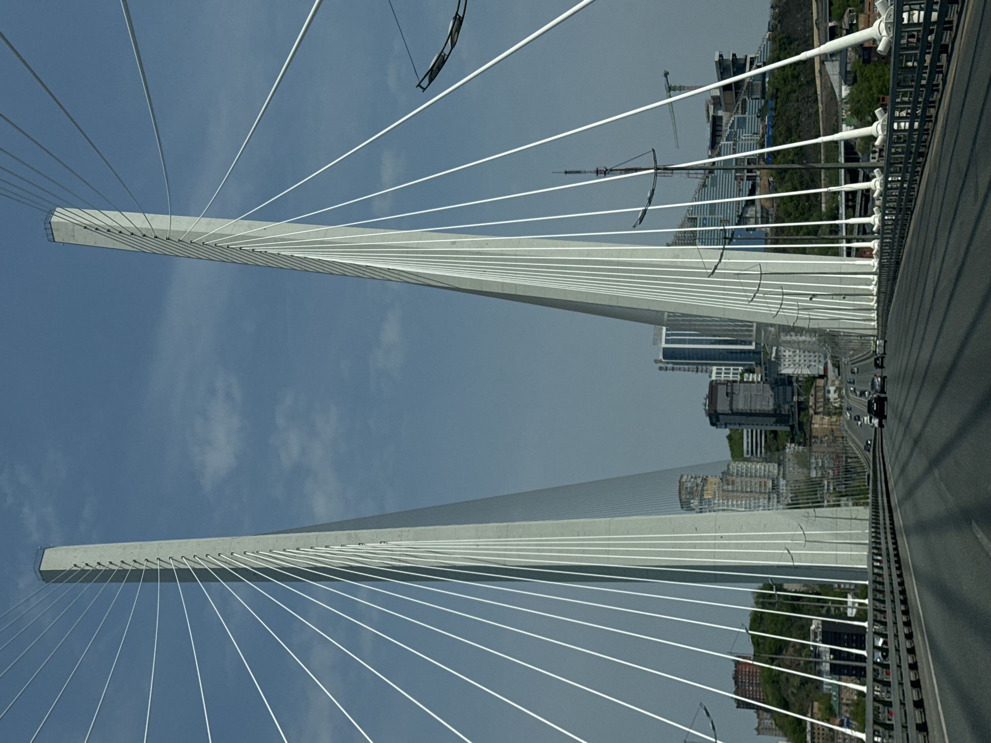 Cable-stayed bridge photographed from roadway in Vladivostok