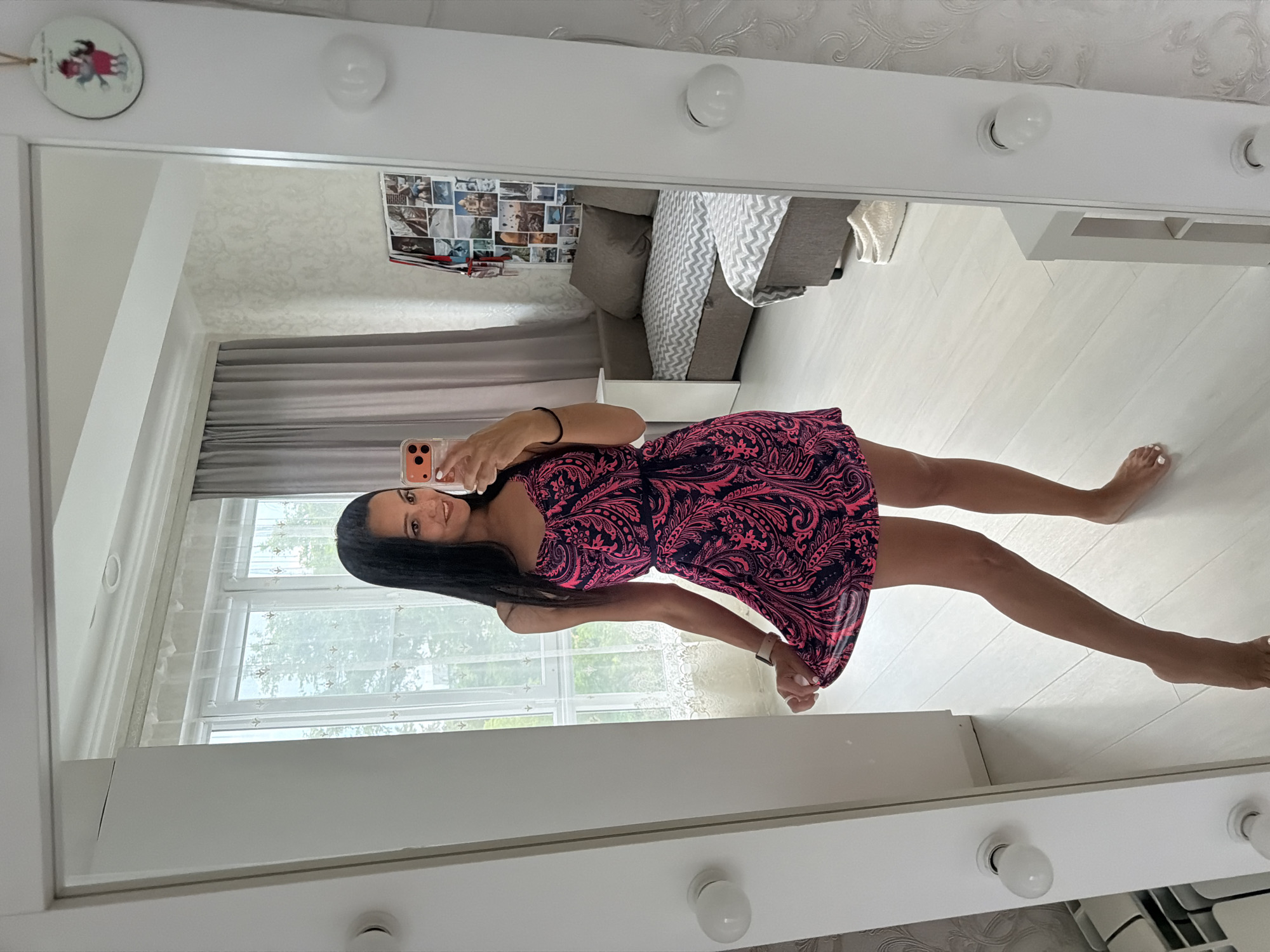 Mirror selfie in a paisley dress, Sochi.