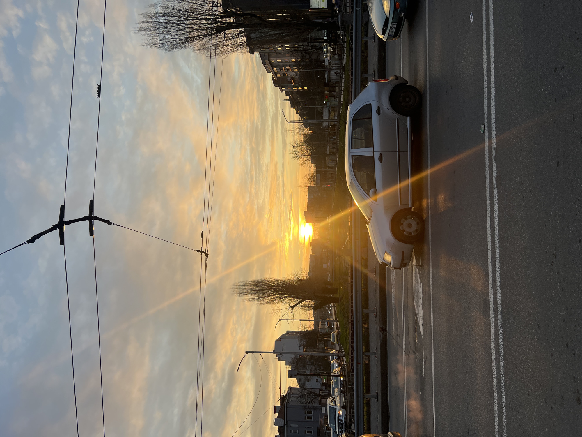 Golden sunset illuminates Sofia street scene