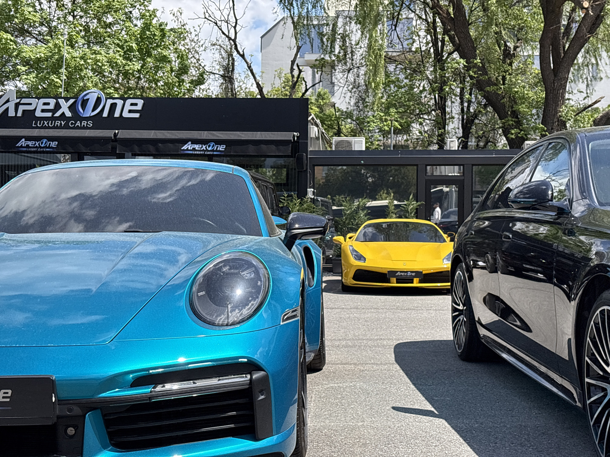 Luxury cars displayed at Sofia dealership morning hours
