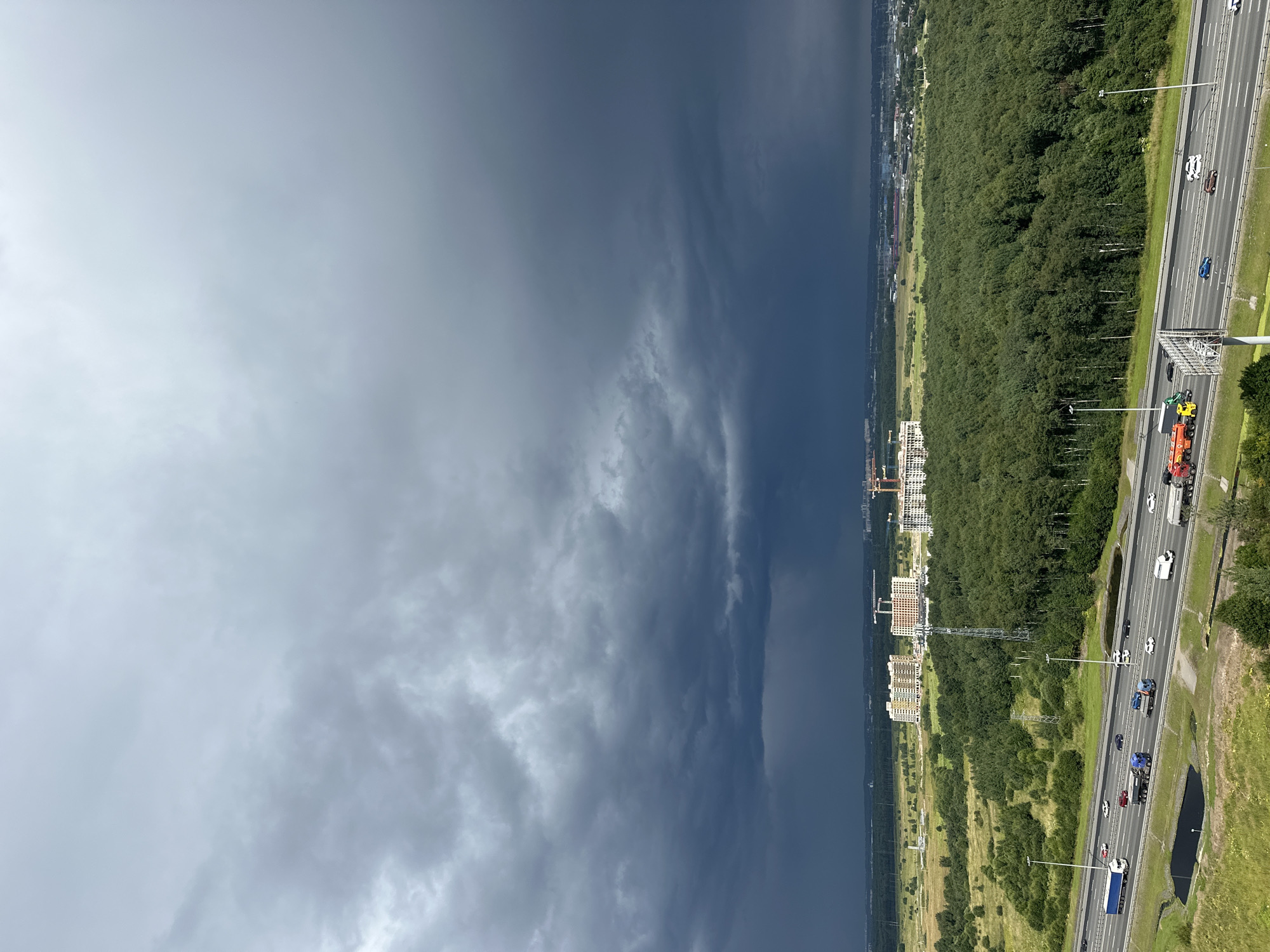 Storm clouds roll over the Myaglovo landscape from above