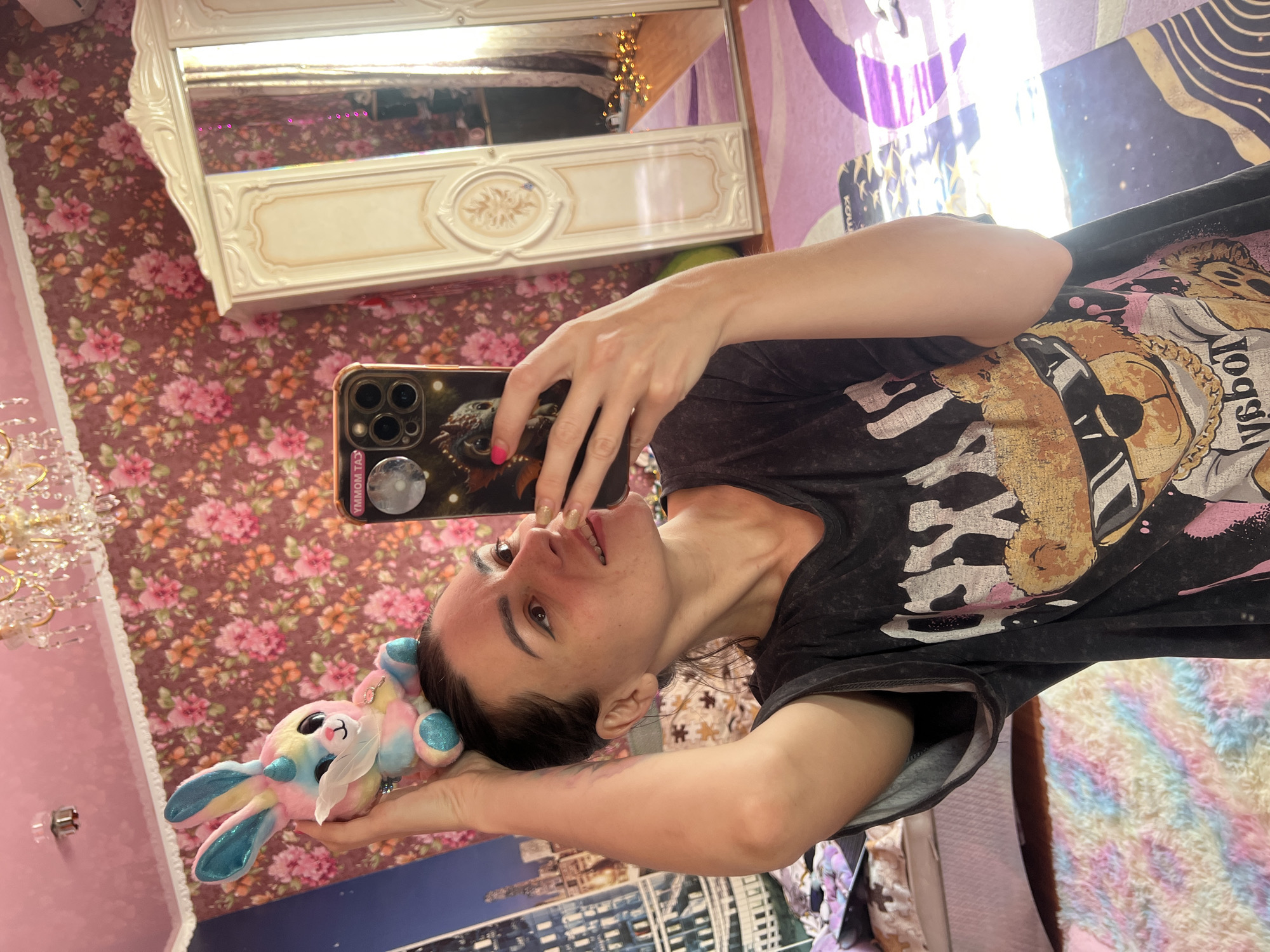 Quick selfie session in a cozy bedroom in Krasnoe-na-Volge