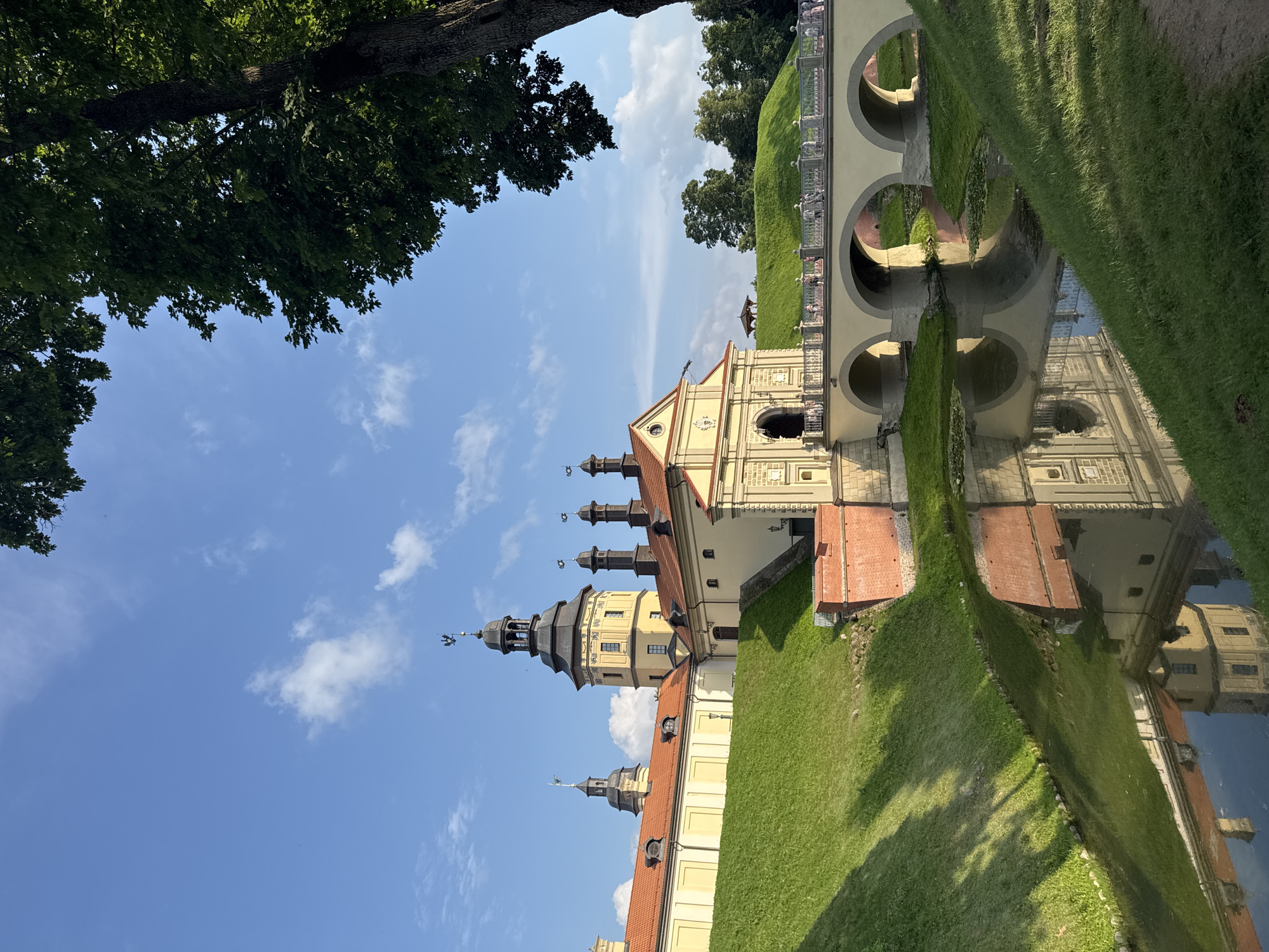 Sunny afternoon at Nesvizh Castle, inside and out