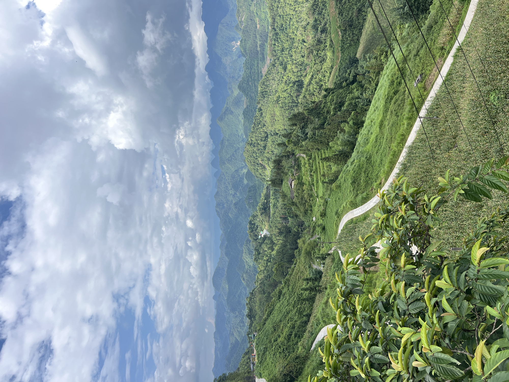 Rolling karst hills and infrastructure in Quản Bạ, Vietnam