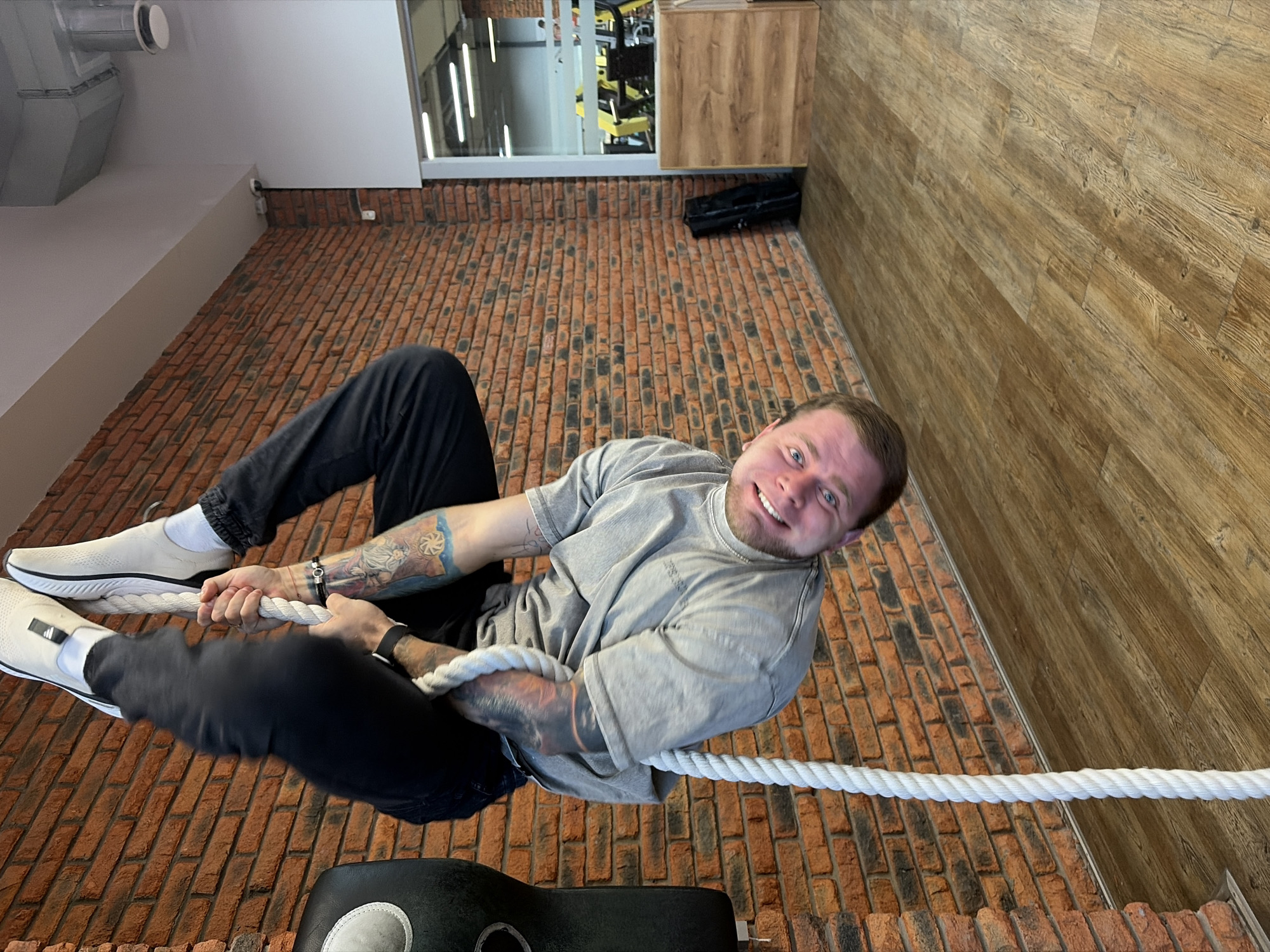 Man exercises with rope at Chaikovsky gym