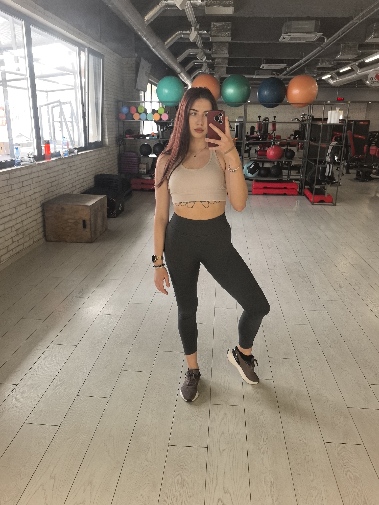 Woman takes workout selfies at gym, bathroom in Bulgaria