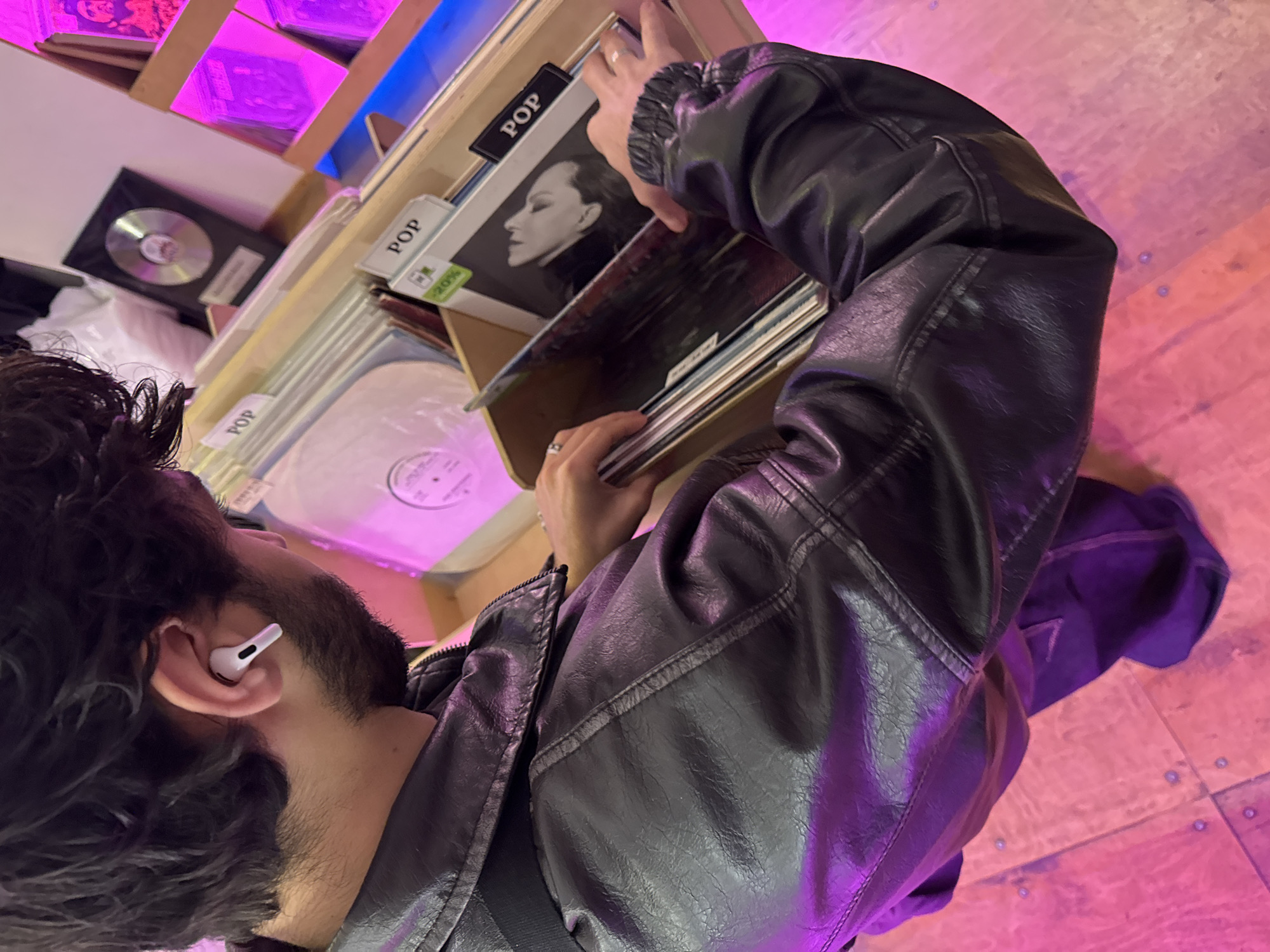 Man browses vinyl records at Yerevan record store