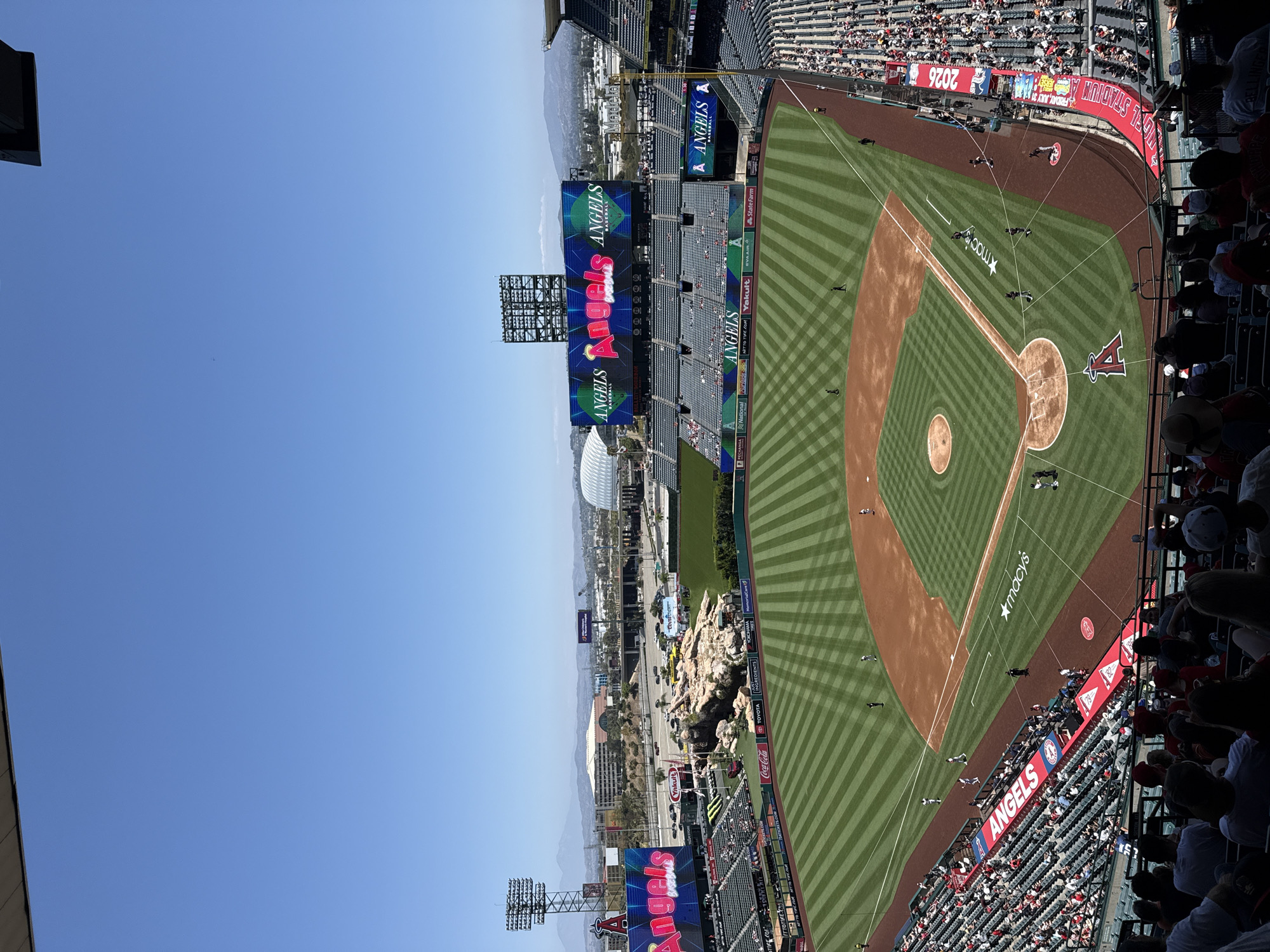 Angel Stadium game, full house under clear skies