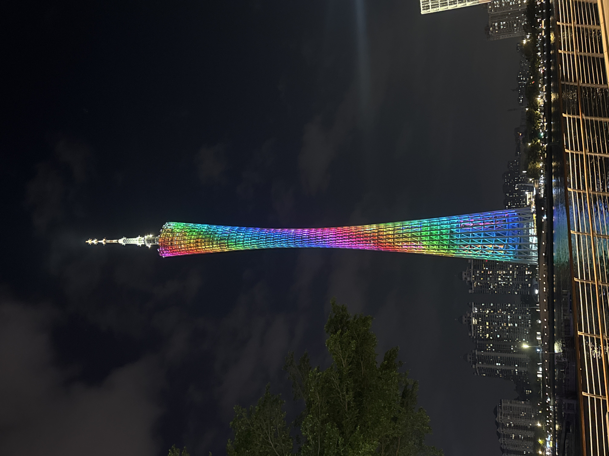 Guangzhou skyline and Canton Tower captured in nighttime illumination