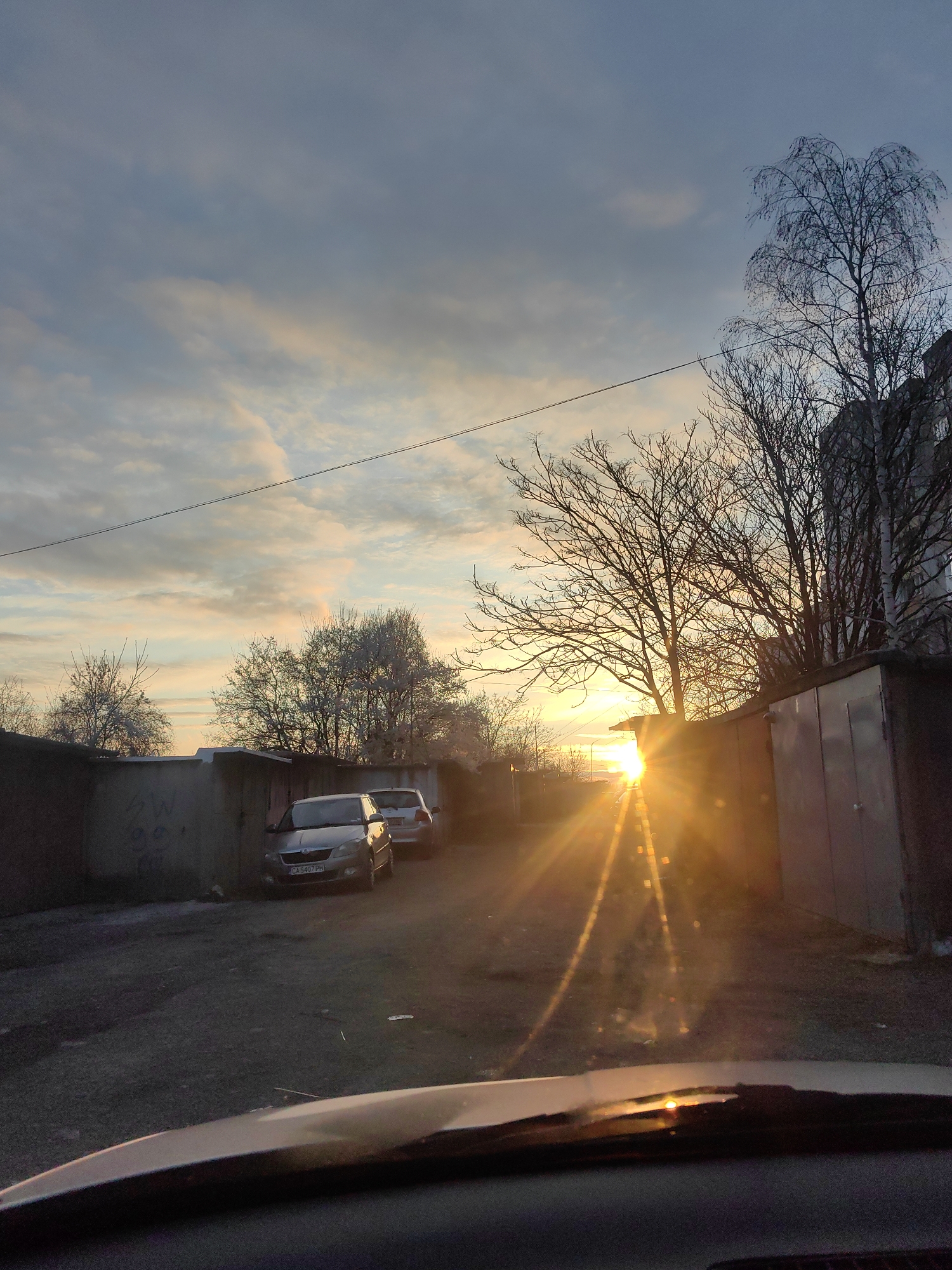 Early morning street view captured from vehicle in Sofia