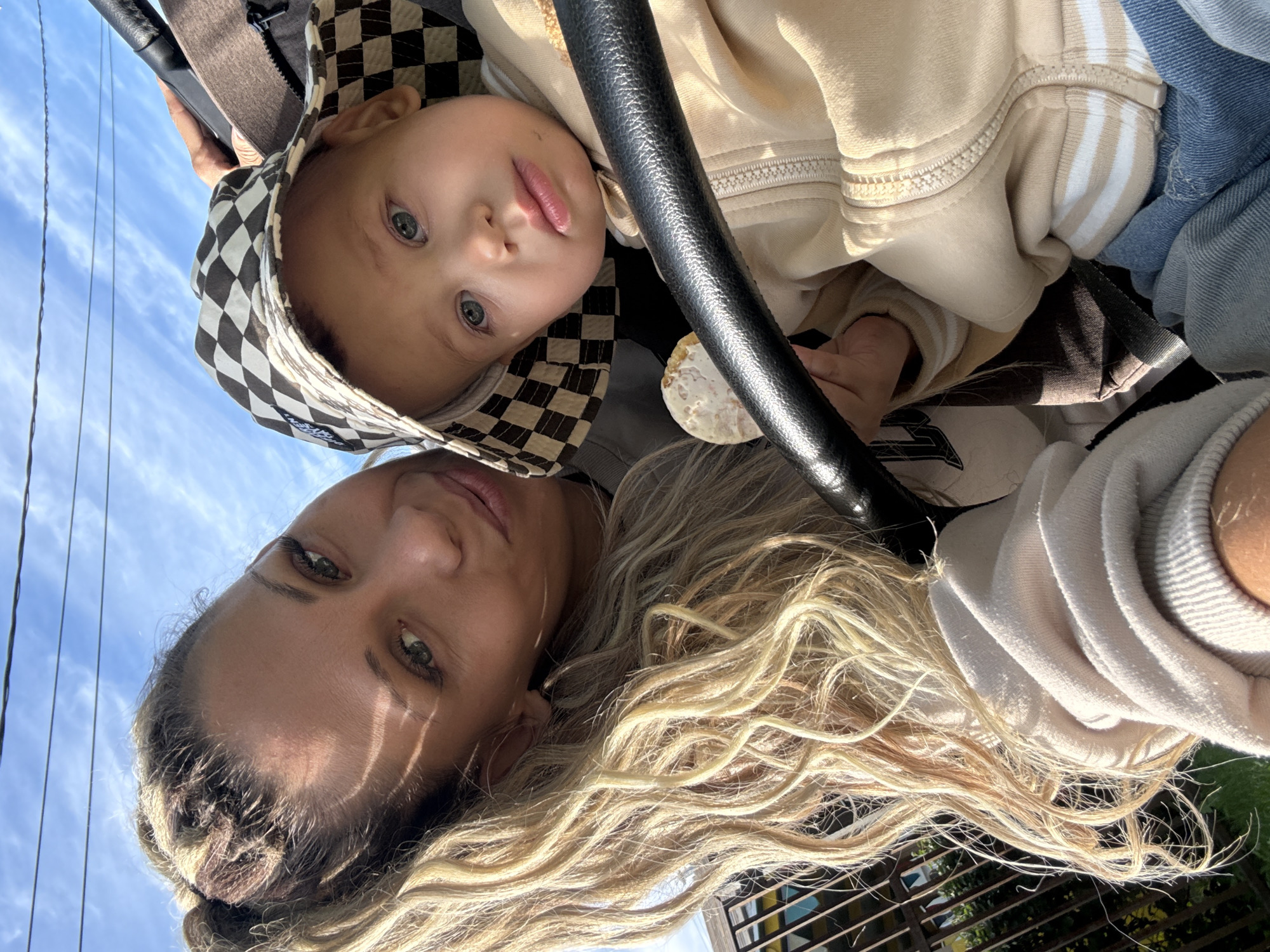 Sunny outing in Zhukovo with snacks, selfies, and a toddler