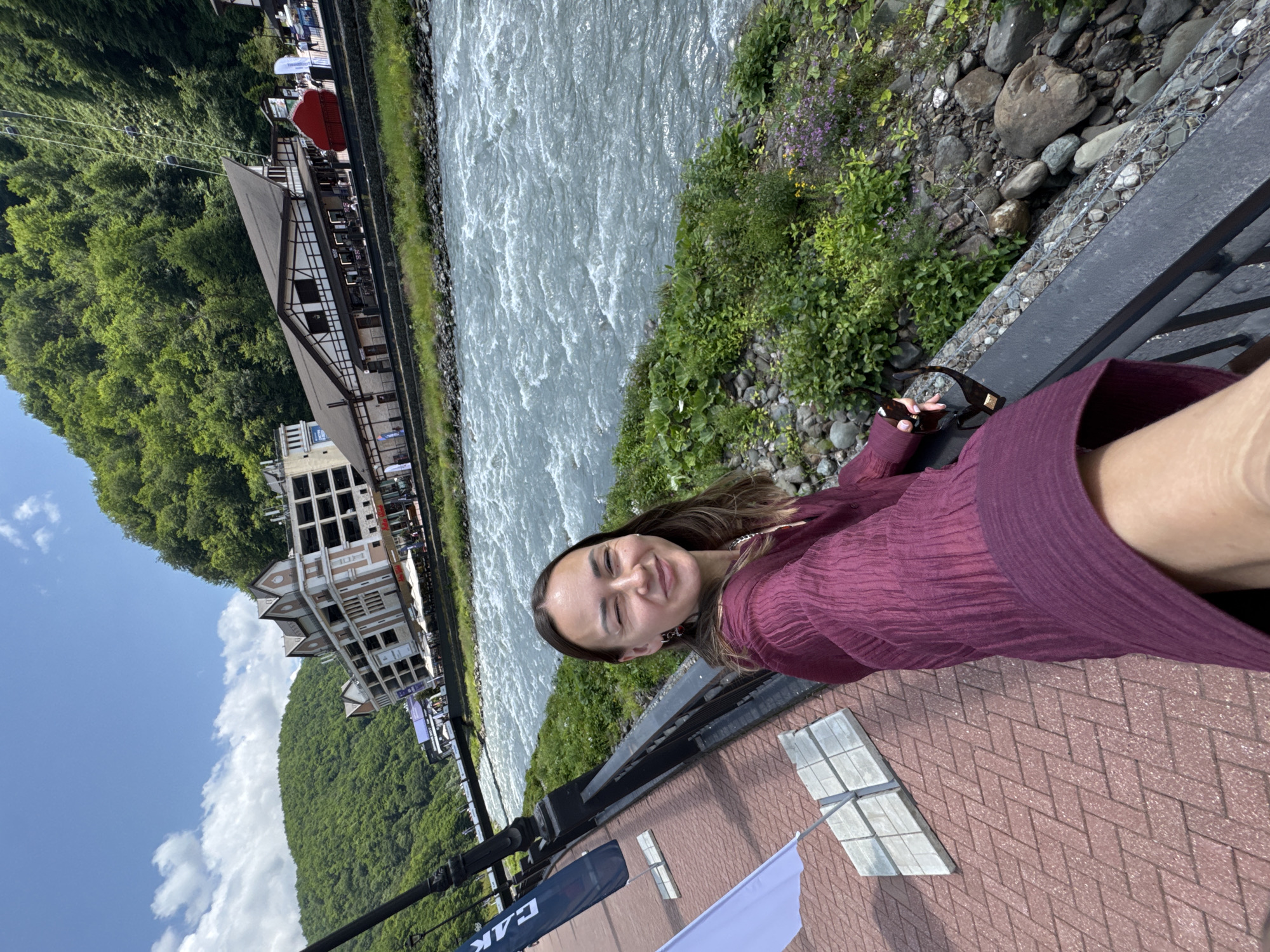 Morning stroll and selfies along the Mzymta River in Estosadok
