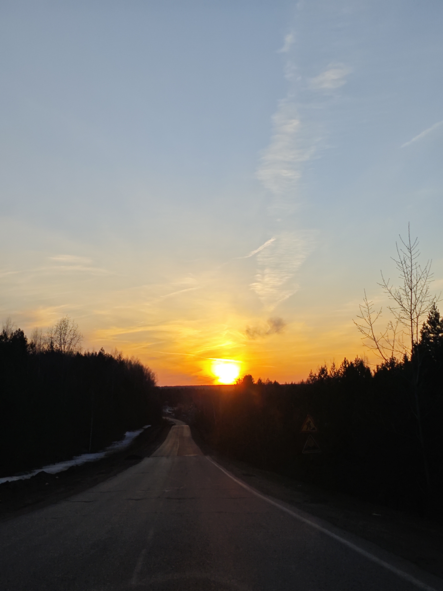 Sunset captured on outskirts road in Markovo, Russia